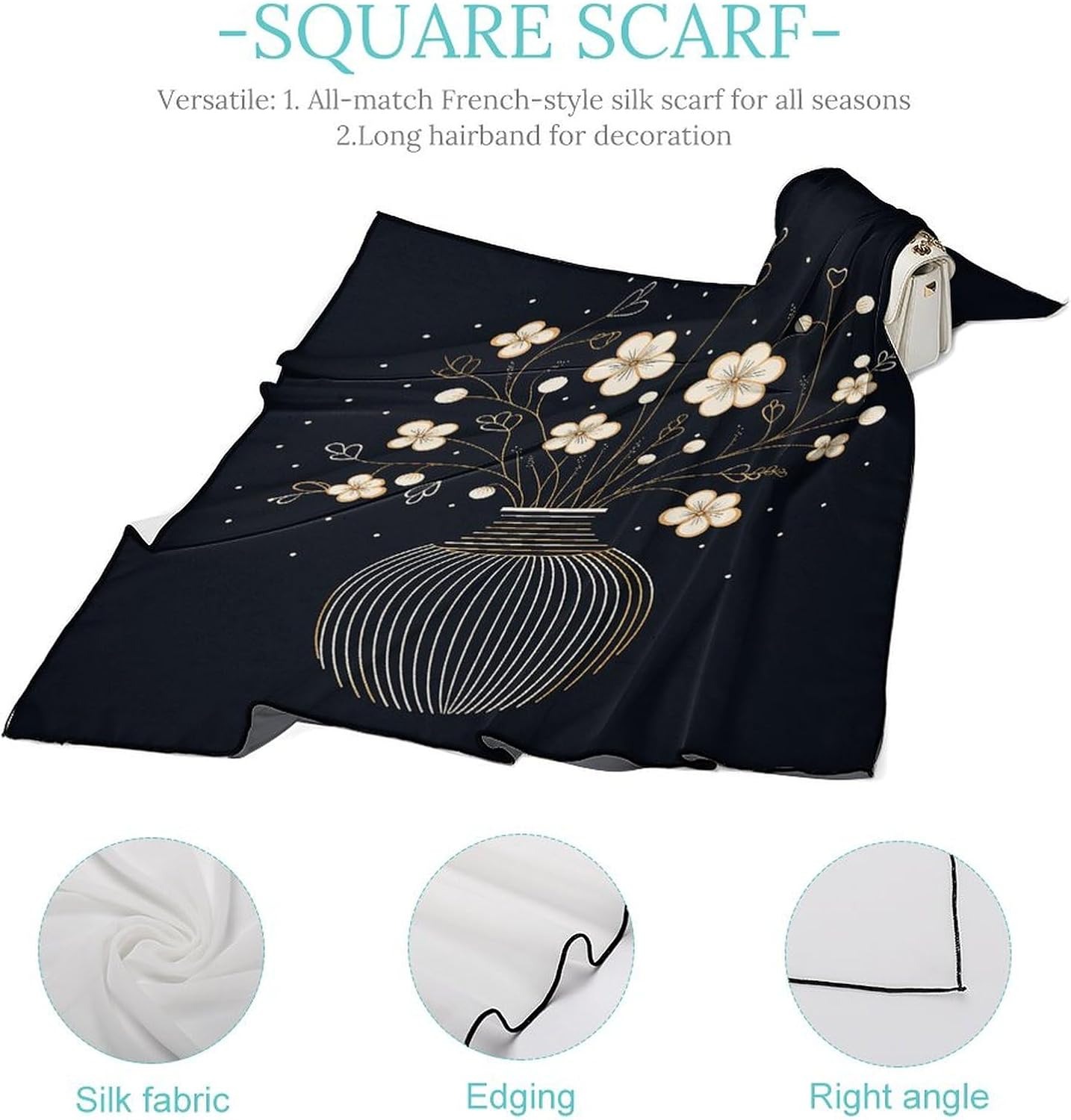Silk Like Head Scarf 27 Inches Square Satin Neck Scarf Lightweight Fashion Decorative Container Hair Bandana Headscarf for Women Ladies image 4