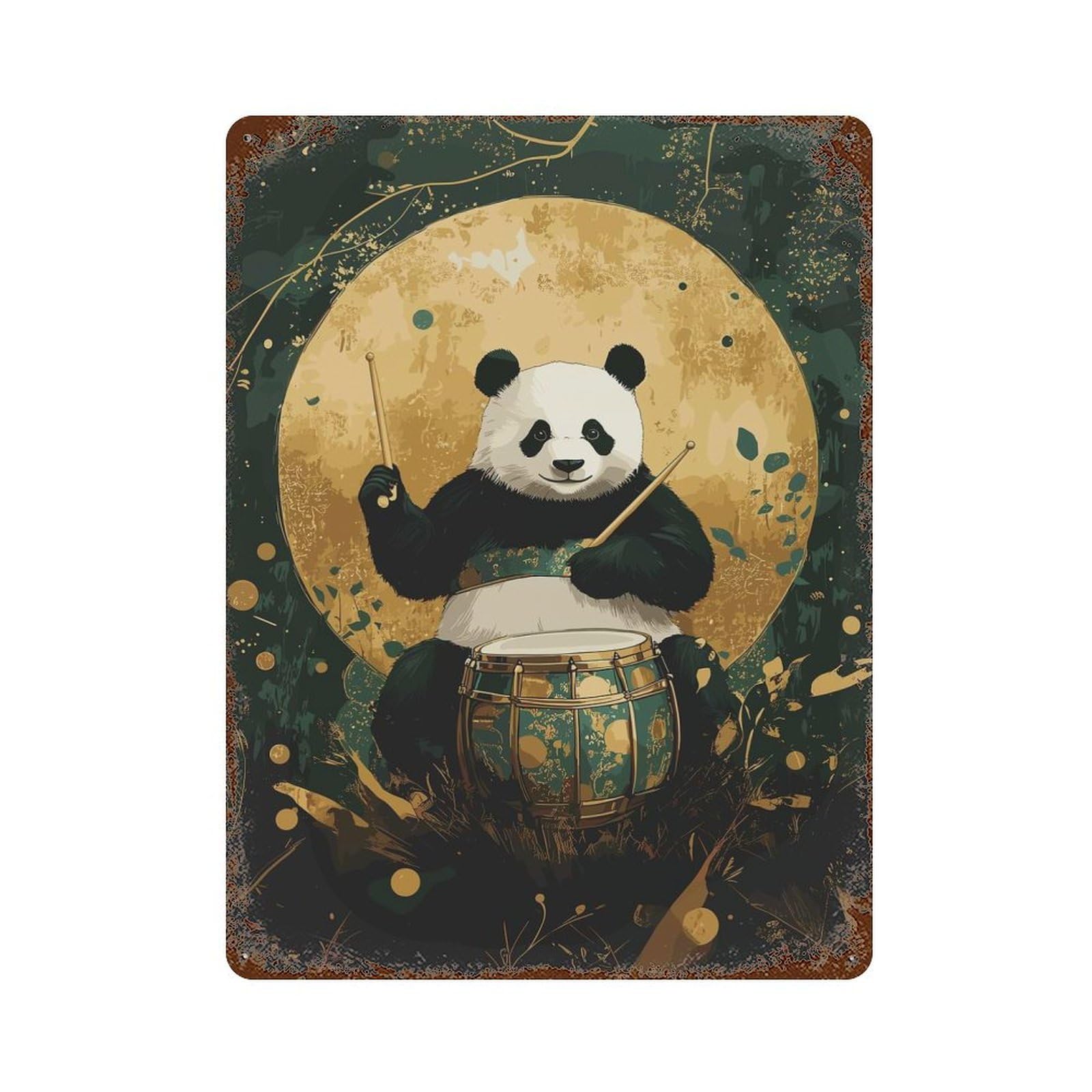 Panda Drummer Decorative Tin Sign 15.7"x11.8", for Farmhouse, Kitchen And Entryway Decor, Shabby Chic Decor