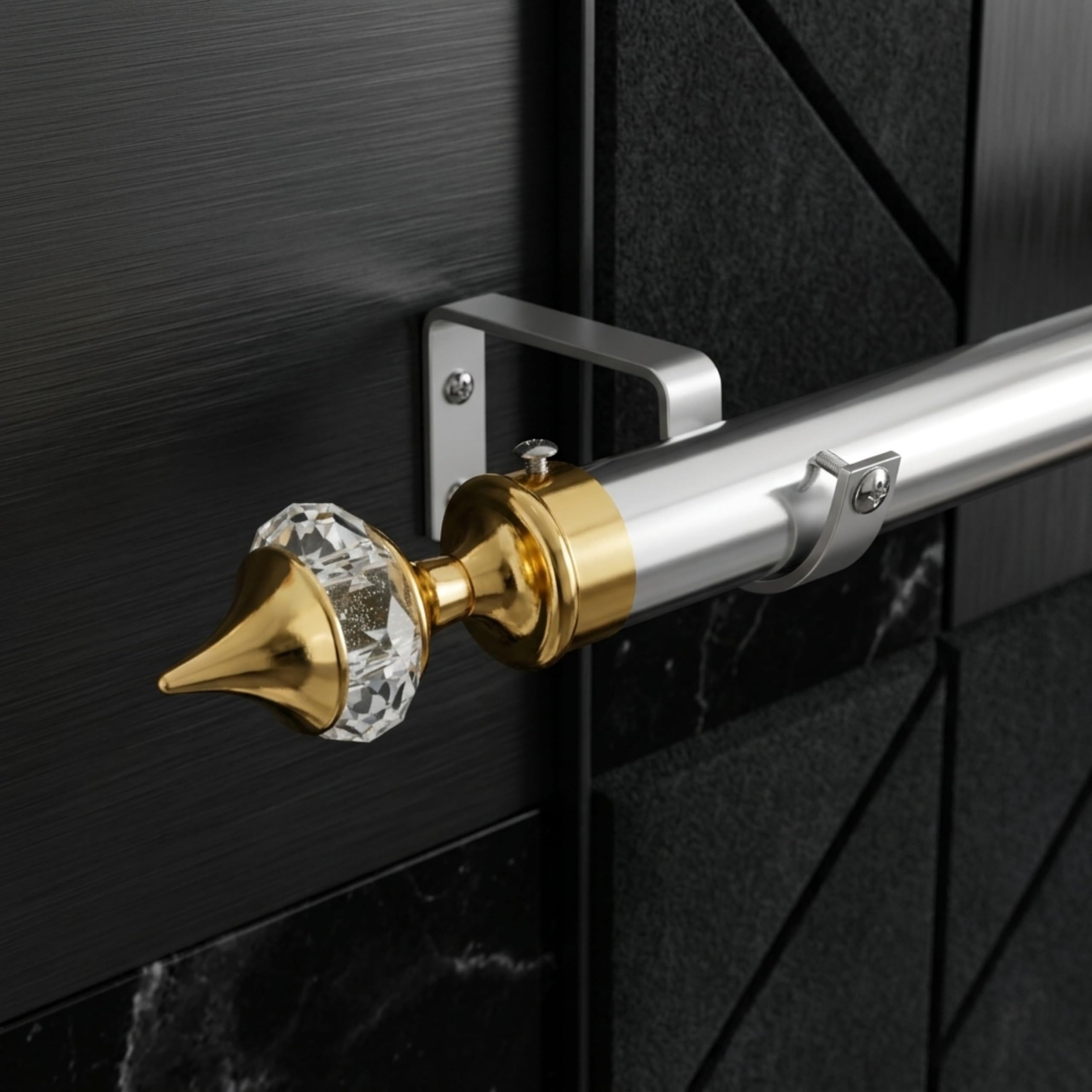 GLOXY Golden Single Diamond Curtain Bracket Set with Finials Combo Pack of 6 Pair - Curtain Holders for Wall - Parda Holders with Support Fittings and 1 Inch Rod Pocket Finials for Door and Window 3