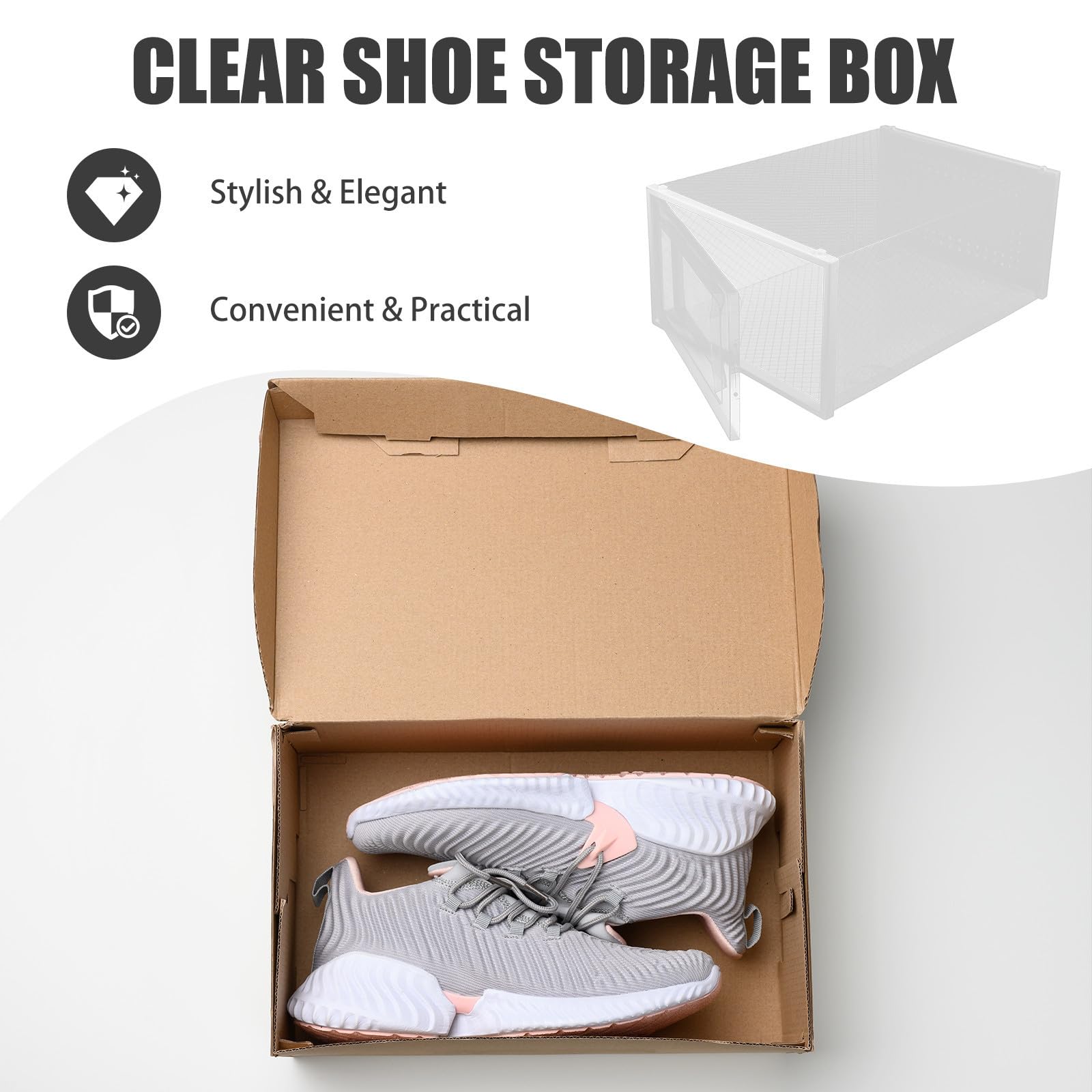 6 Pezzi Scatola Scarpe Trasparente Impilabile Pp, Design a Cassetto | Visibilità Chiara, Uso Versatile, Storage Ordinato, Stile Raffinato e Delicato per Gestione Pulita