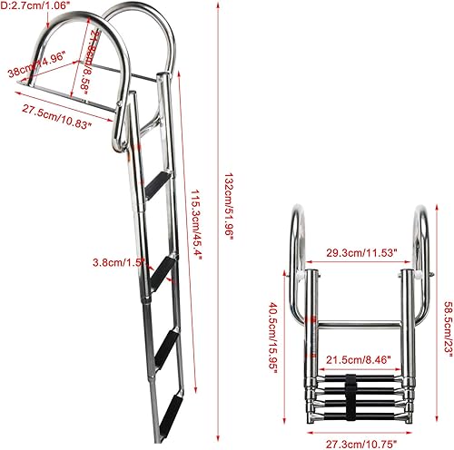 Miniatura 2 de Amarine Made Escalera plegable para lancha de 4 escalones, de acero inoxidable, con capacidad de 550 libras, para piscina marina, lago
