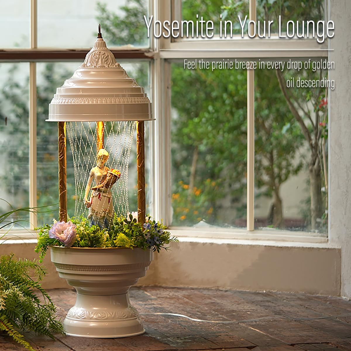 Oil Rain Lamp Vintage | Alabaster White Demeter Series-Single Line Version(13×13×36 in)-Mood Lighting and Luxury Ambient Sculpture for Home, Galleries, Dining Spaces, Hotel Lobbies