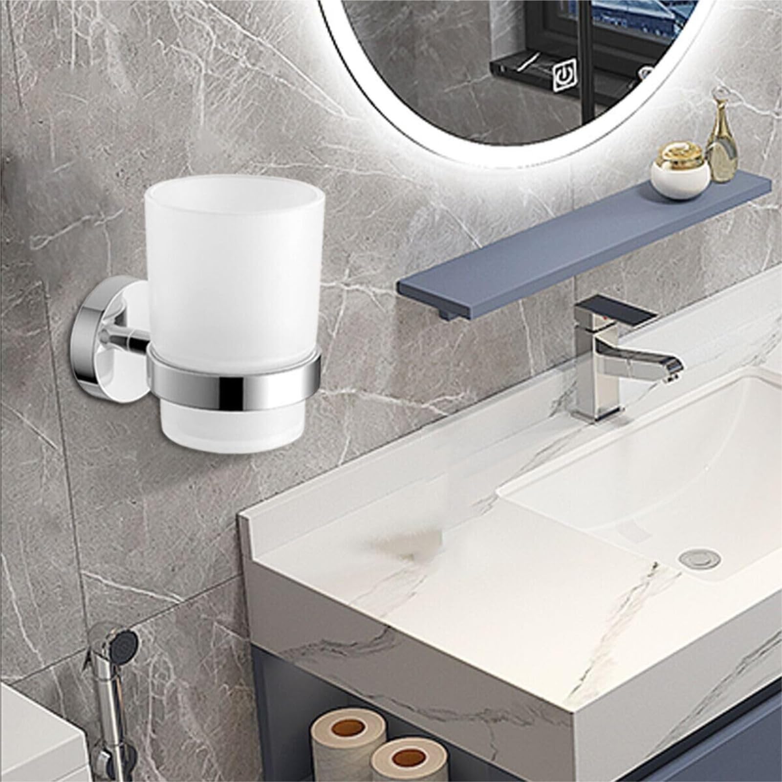 Portacepillos De Dientes para Baño Y Ducha Soporte For Cepillo De Dientes Pared con Vaso Satinado Metal Acero Inoxidable(Black)