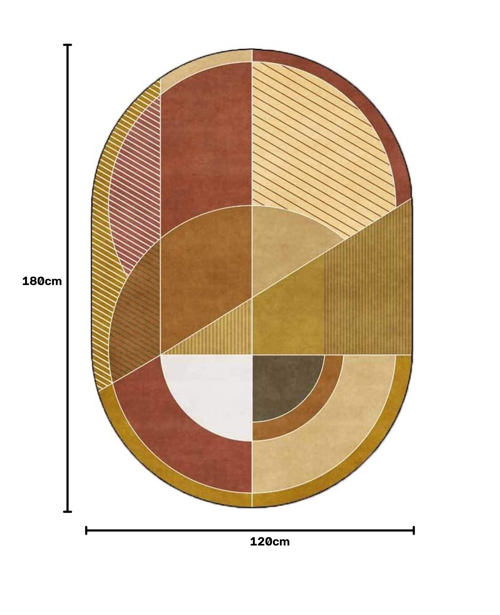 Rururug Tapis Ovale Couture Géométrie Morandi Jaune Couloir Salon entrée Moquette décoration d'intérieur Tapis Lavable antidérapant 120 X 180 CM