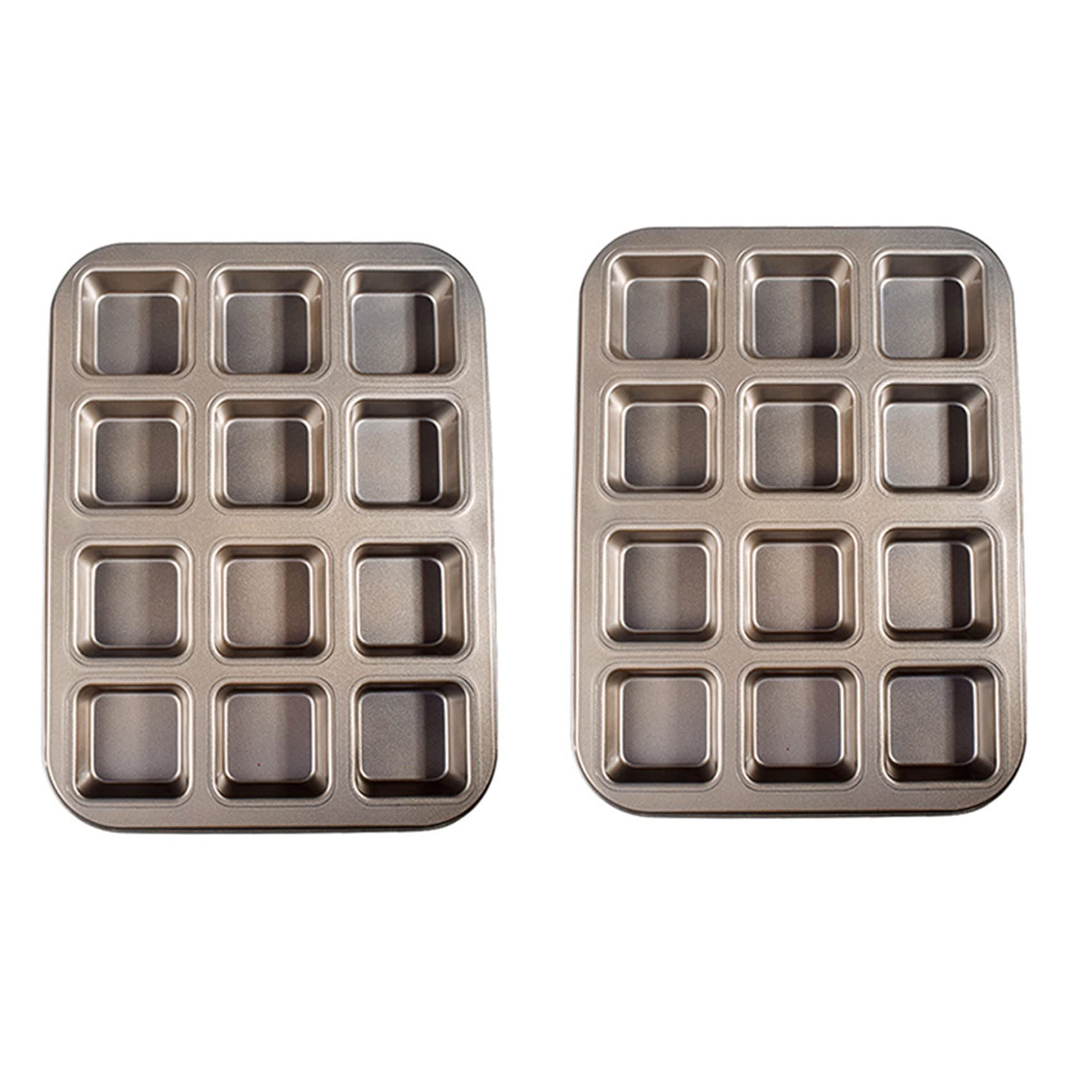 Hndhbfgrt 2X 12 Cups Square Mini Bread Burger Muffin Cupcake Mold for Household Non-Stick Baking Pan Oven Trays Pastry Tool(Gold)