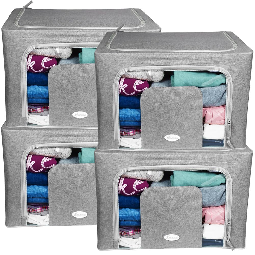 VIRSUS Scatole per Armadio in Tessuto GRIGIO con Finestra 1792, misura 50x33x40 cm, Capacità 66 Litri, Organizer Salvaspazio per Vestiti, Struttura in Metallo, Maniglie e Cerniera (4)