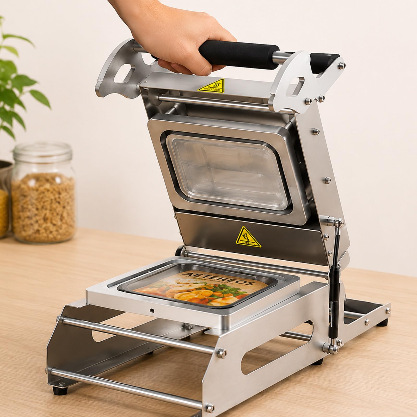 AETEREOS Food Container Tray Sealer, Non-Slip Handle, Semi Automatic Sealing Machine 180 * 130mm