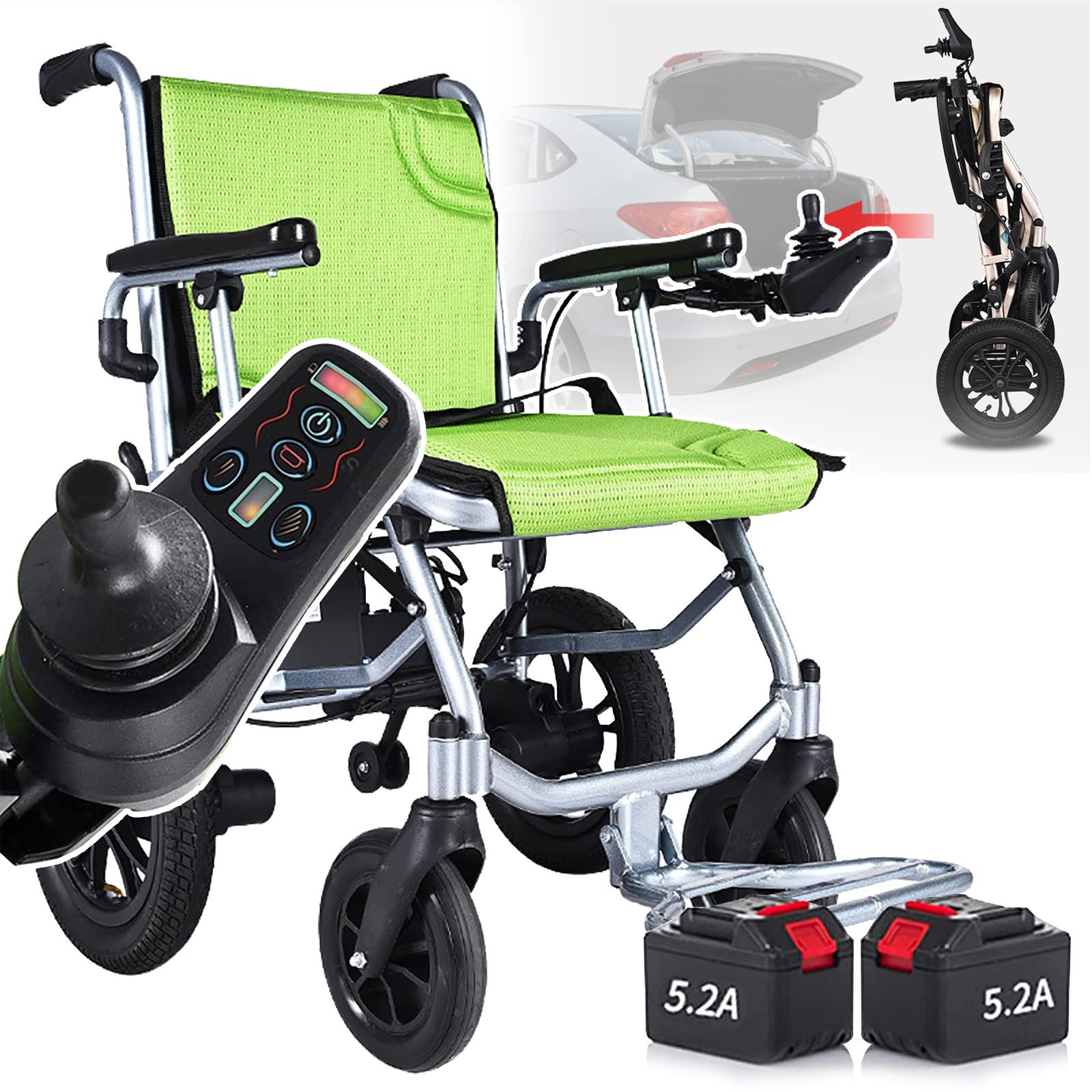 Electric Wheelchair (Only 14kg /Lightweight), Dual Control/Cruising Range: 20 Kilometers, Load 100kg /With 360° Joystick, 2* Lithium Battery/Detachable, For Elderly And Disabled