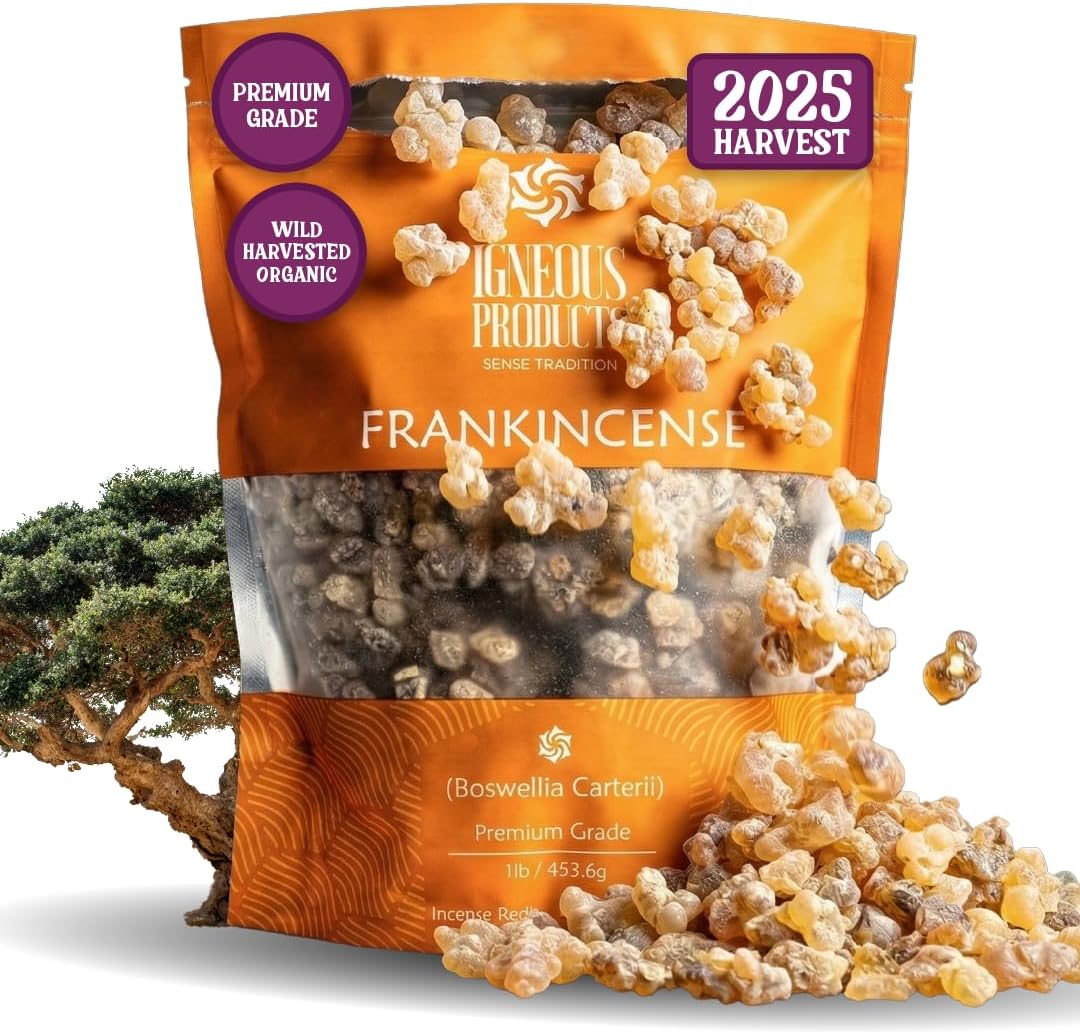 Frankincense Resin Incense by Igneous Products - 2025 Harvested High Grade Frankincense Incense (1 LB / 453.6g) of Somalia - لبان الذكر الاصلي | Church Incense | Luban | Incienso De Iglesia