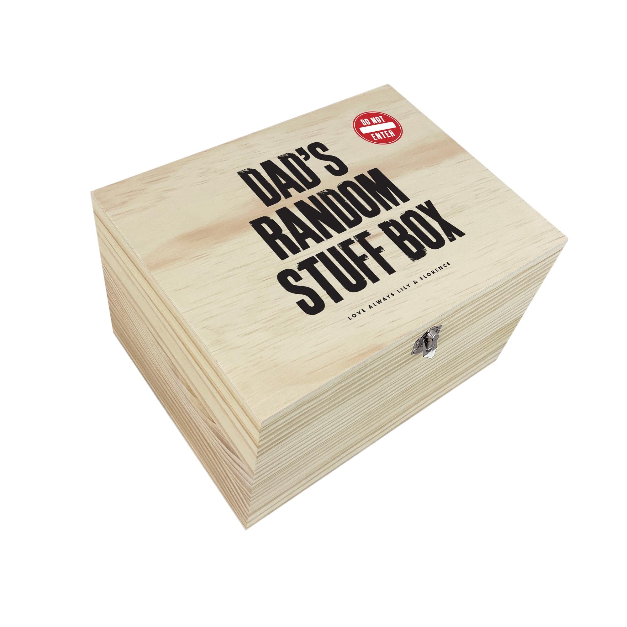 The Lovely Keepsake Company Brown Personalised Random Stuff Pine Wooden Memory Box | Father's Day Present | Custom Wood Keepsake Box | Add Your Own Text | Metal Hinges & Clasp | W36cm X D27cm X H20cm