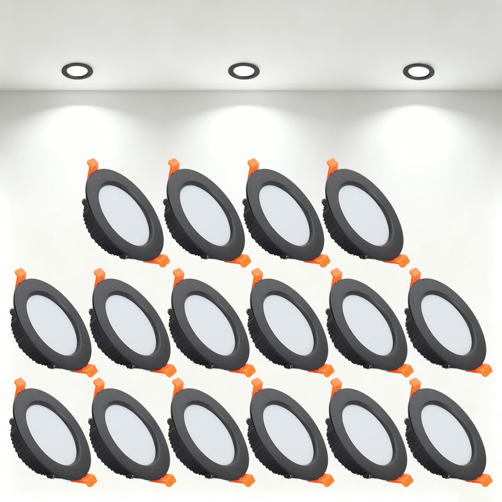 VOGHMOLD 5W Ultra Slim LED Downlight Recessed Ceiling Light 2.5 inch, 6000K Spot Lights Black Aluminum Trim, Cut Φ70-75mm, AC110-240V Panel Lighting for Office Hallway Closet, 16 Pack