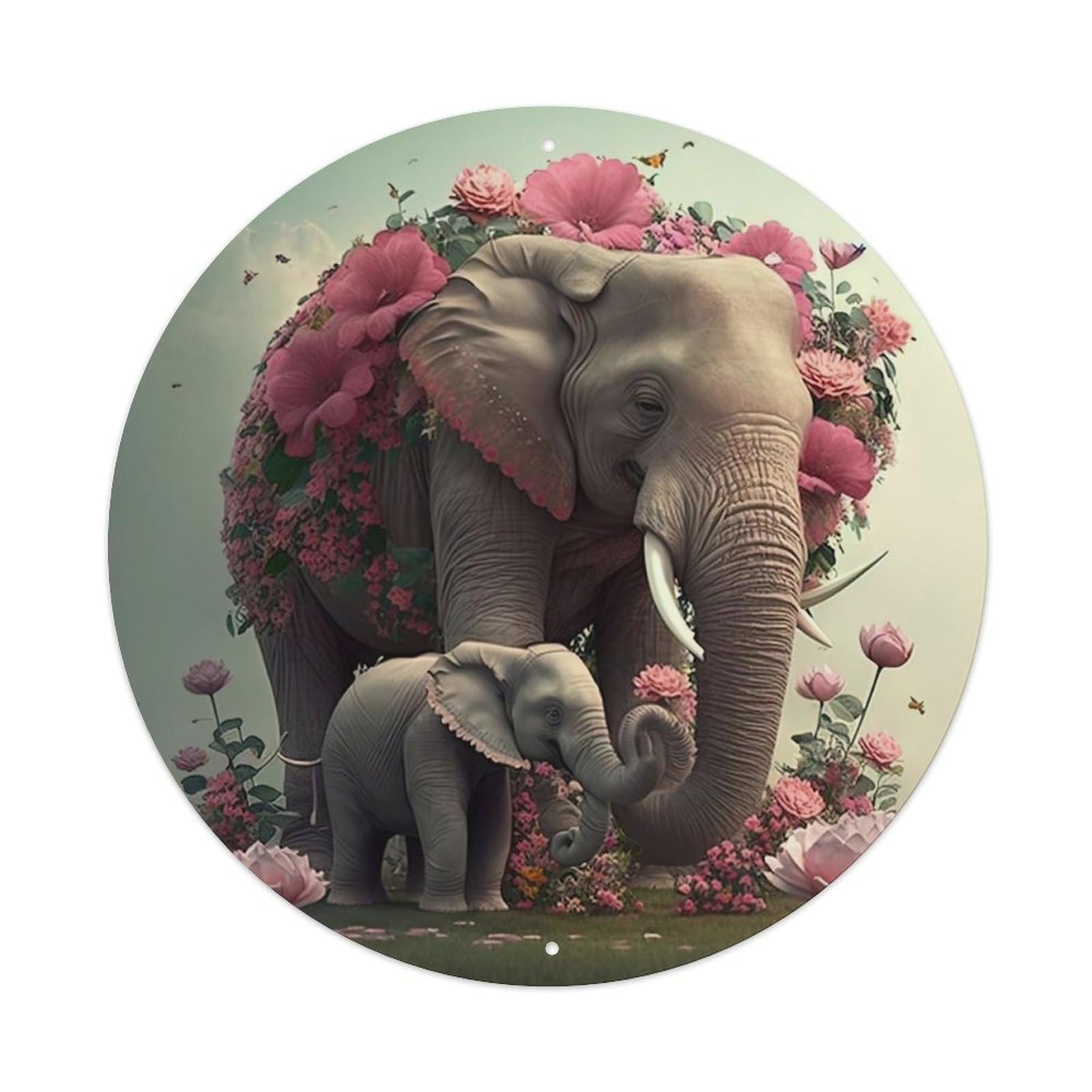 Elephant And Its Cub Animal Artwork Vintage Metal Tin Sign Plaque Wall Decor for Cafe, Club Bar, Office, Garden Metal Poster 8x8Inch