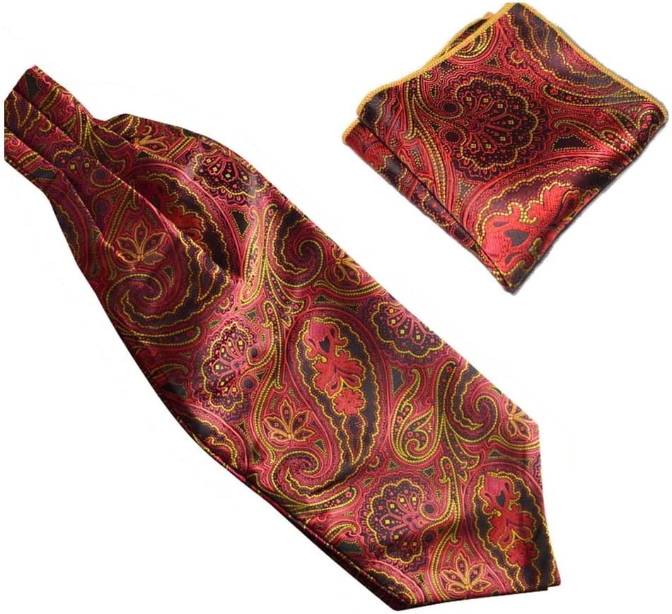 szzqdzsw Men's Paisley Jacquard Woven Self Cravat Tie Ascot Pocket Square Set