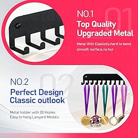 Lapetale Fashion Medal Hanger Holder Display Rack,Race bib Medal Display with 20 Simple Hooks, Race Medal Display Holder,Hanger for Medals