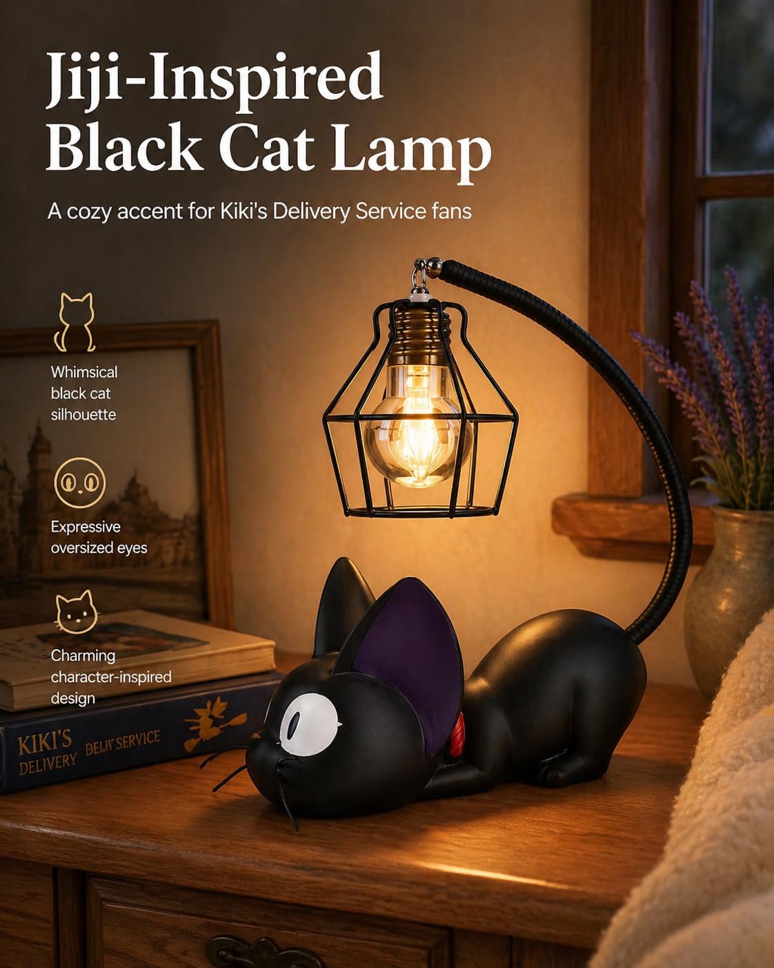 OVANUS Jiji Cat Lamp, Kiki's Delivery Service Night Light, Studio