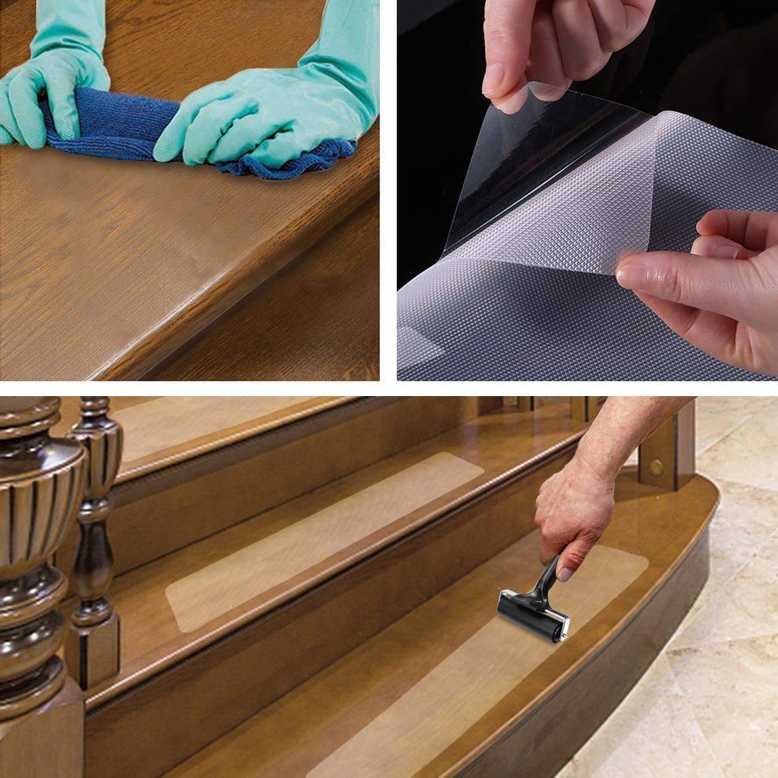 15 Pièces 15 x 80cm Marche pour Escalier Antidérapant Transparent, Bande Anti-dérapant pour Escalier, Autocollant Adhésifs de Protection pour Tapis d’escalier Intérieur