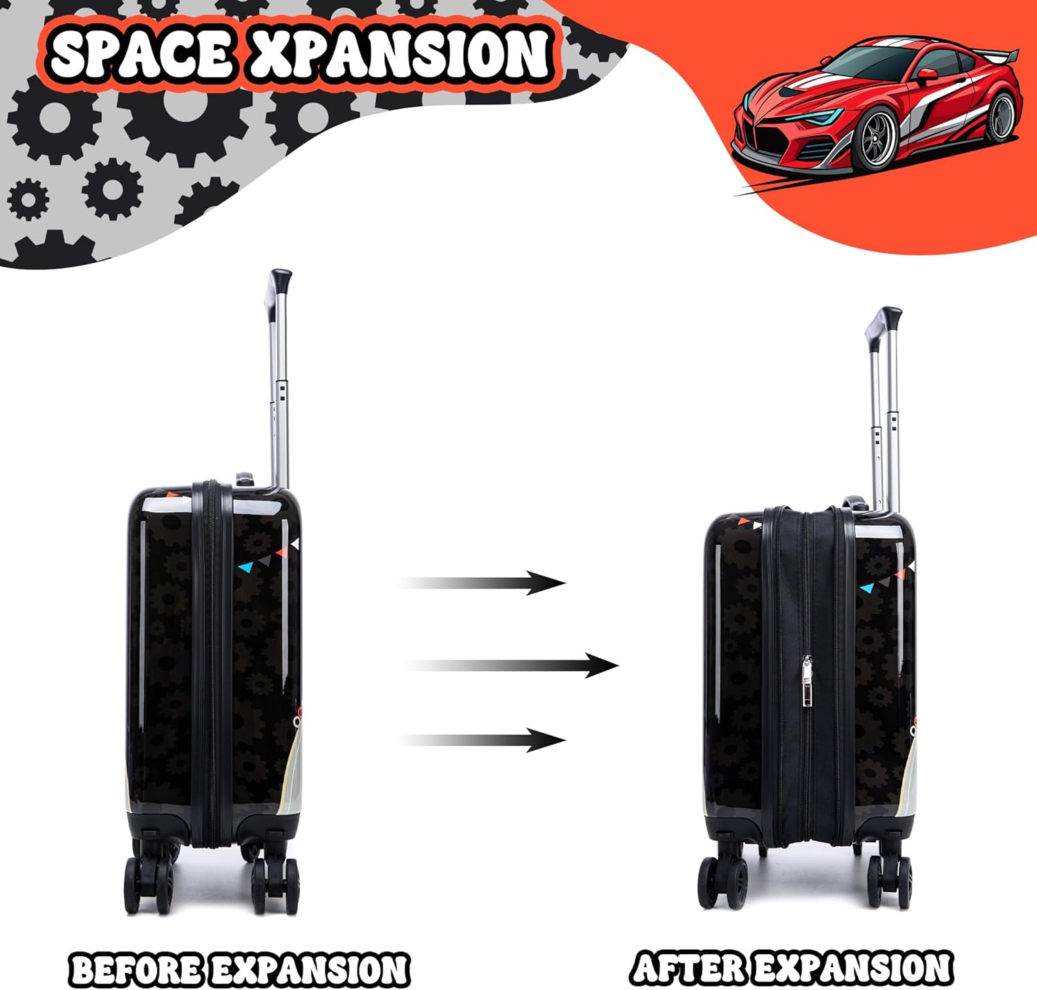 Kid's Luggage Set 5 Piece Suitcase Set 16" Hardside Luggage with Spinner Wheels Boys Carry on Toddler Travel Rolling Luggage Airline Approved