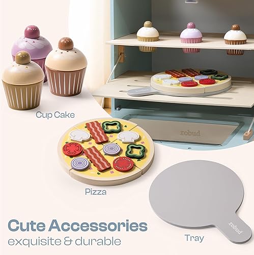 Miniatura 3 de ROBUD Juego de cocina de madera para niños pequeños, juego de cocina de juguete con horno, lavadora, juego de cocina realista, cocina de juego de