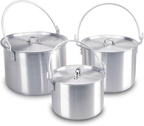 Miniatura 7 de AceCamp Juego de ollas de cocina ligeras de aluminio anidadas con tapa y mango plegable - 4L, 8L, 12L