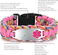 Vista 60 de Pulsera de alerta médica Paracord para hombres y mujeres Pulsera de identificación médica de acero inoxidable con hebillas de liberación lateral