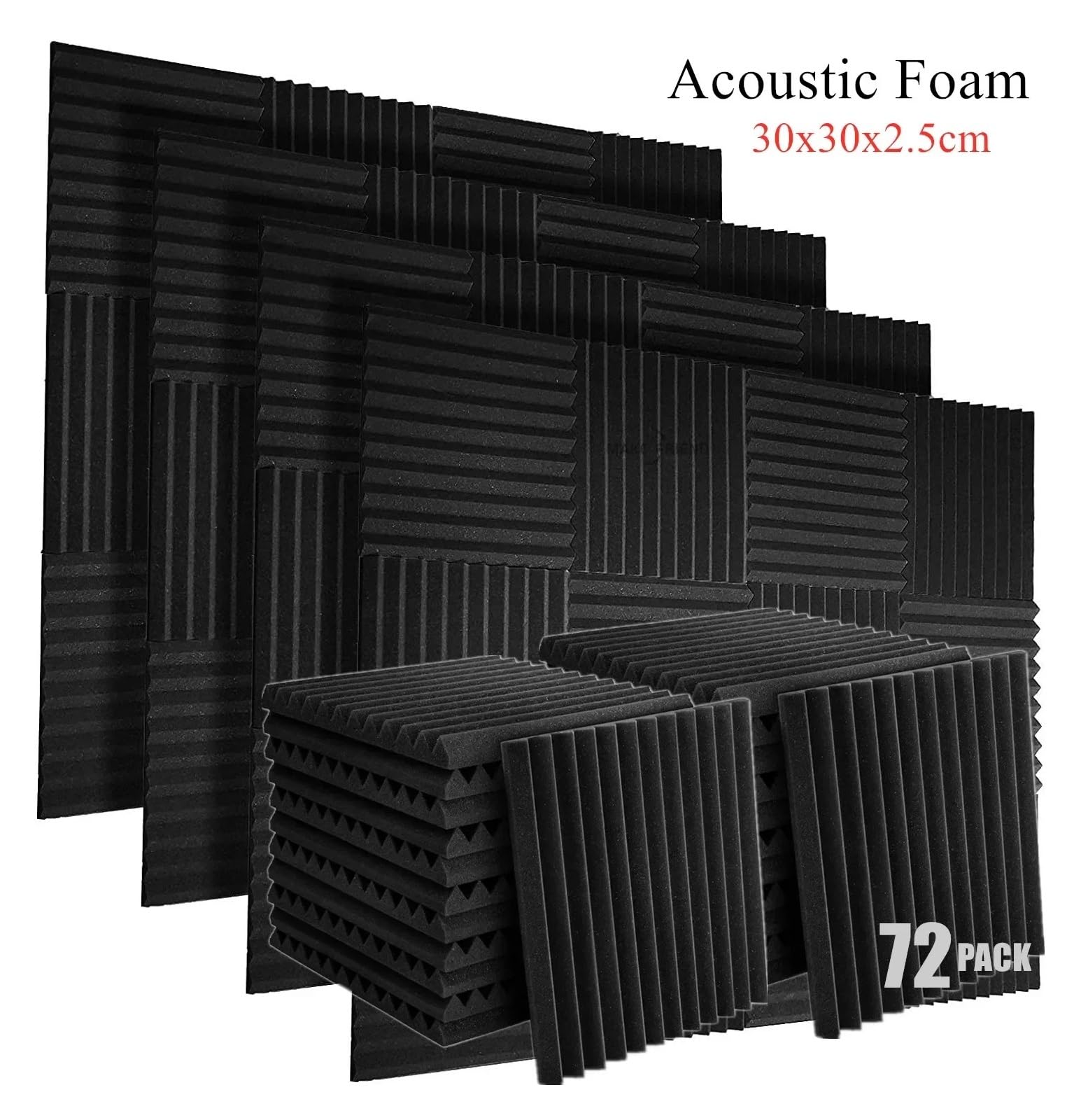 Pannelli in Schiuma Acustica Pannelli acustici in schiuma da studio, 72 pezzi, 300x300x25 mm, cunei insonorizzati, isolamento acustico, trattamento in(Black)