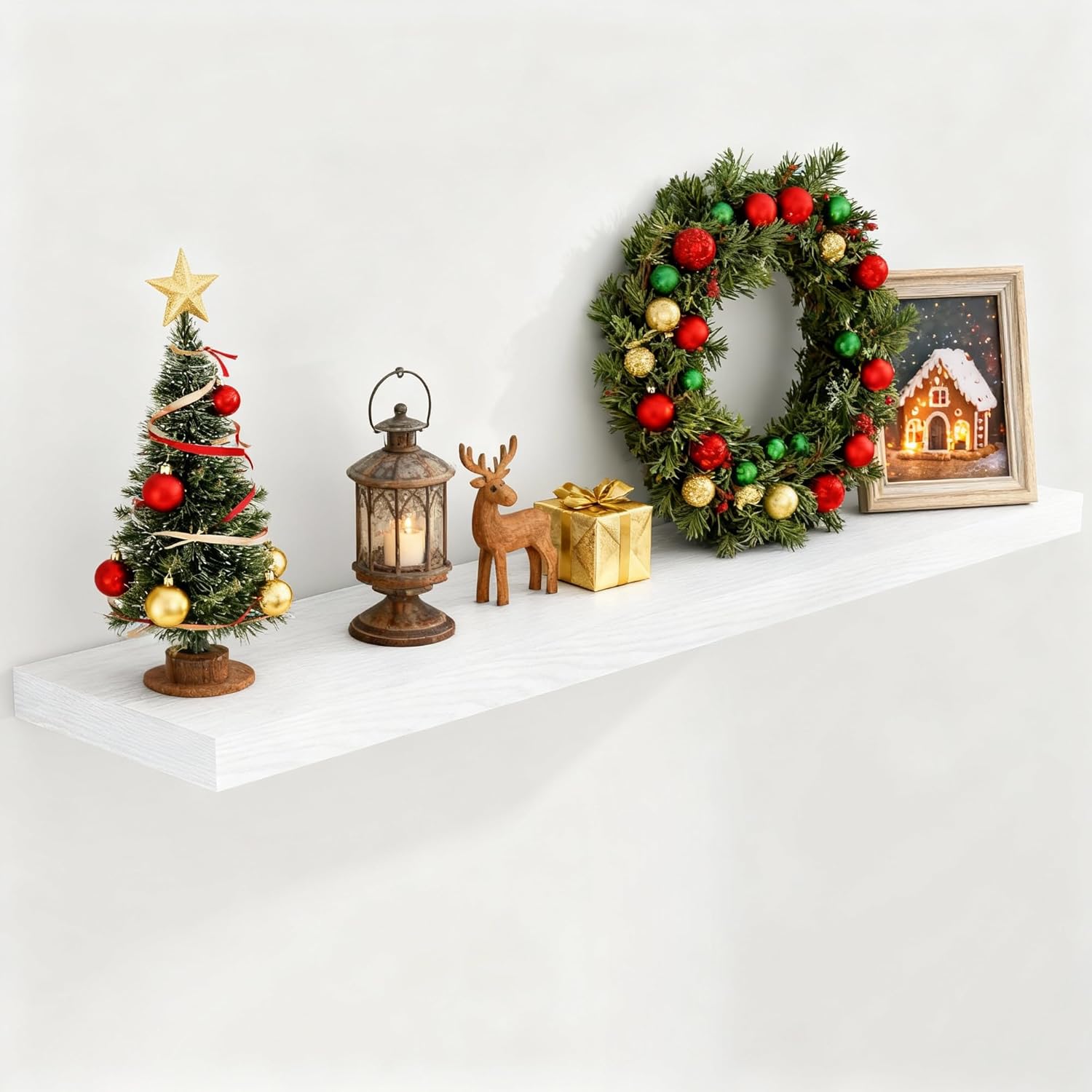 Fun Memories Farmhouse Floating Shelves for Wall, 48 x 9.3 Large Floating Shelf Wall Mounted, Rustic Wood Shelves for Bathroom, Kitchen, Living, Heavy-Duty Storage Deep Shelf for Books, Decor, White C. White 48"