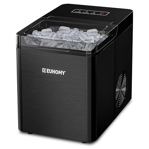 Euhomy 33lbs/24H Ice Maker Machine Countertop | Full Open top Cover Design | 9 Bullet Ice Cubes Ready in 7 Mins, Portable Ice Maker with Basket and Scoop for Home/Kitchen/Camping/RV. (Black)