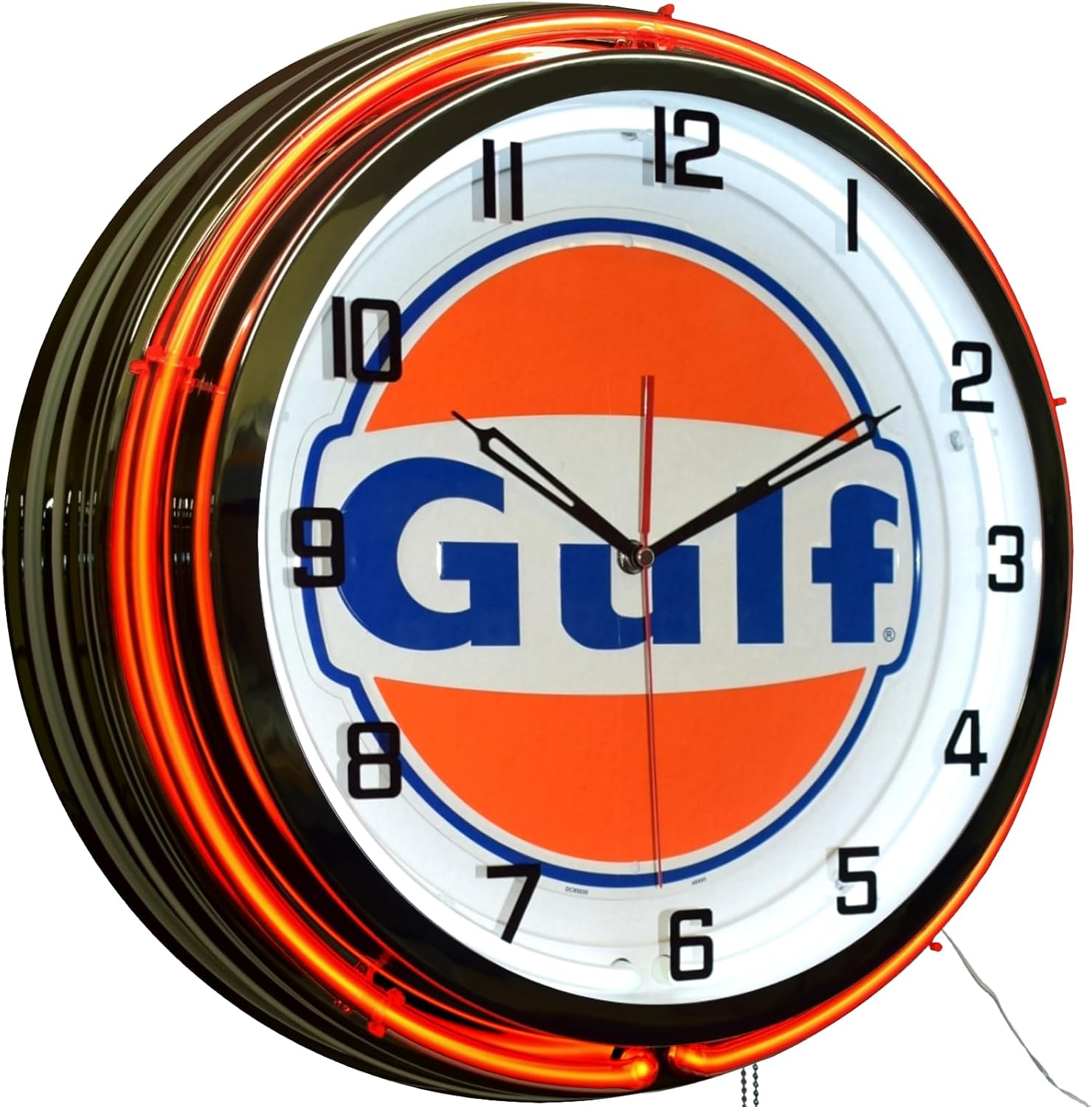 19" Gulf Gasoline Motor Oil Gas Station Sign Double Neon Clock (Orange)