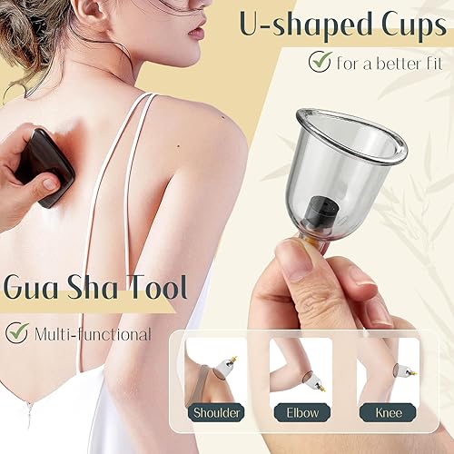 Vista 3 de Kit de ventosas para terapia de masaje, juego de 16 tazas de masaje profesional con bomba manual, juego de terapia de ventosas al vacío para reducir