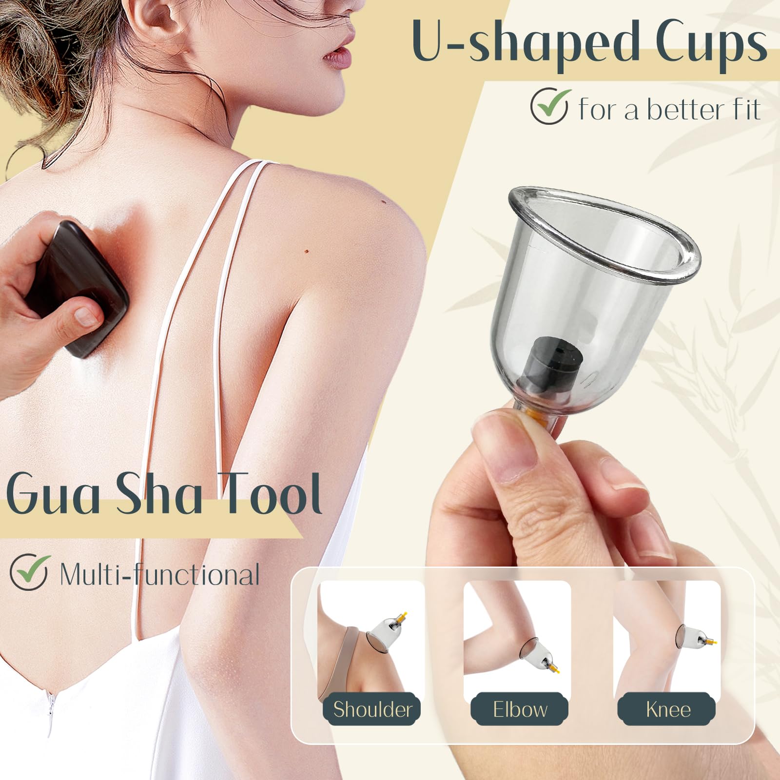 DEFUNX Kit di coppettazione per terapia di massaggio, 16 coppette professionali per massaggi con pompa manuale, set di coppettazione sottovuoto per ridurre la cellulite, sollievo dal dolore muscolare