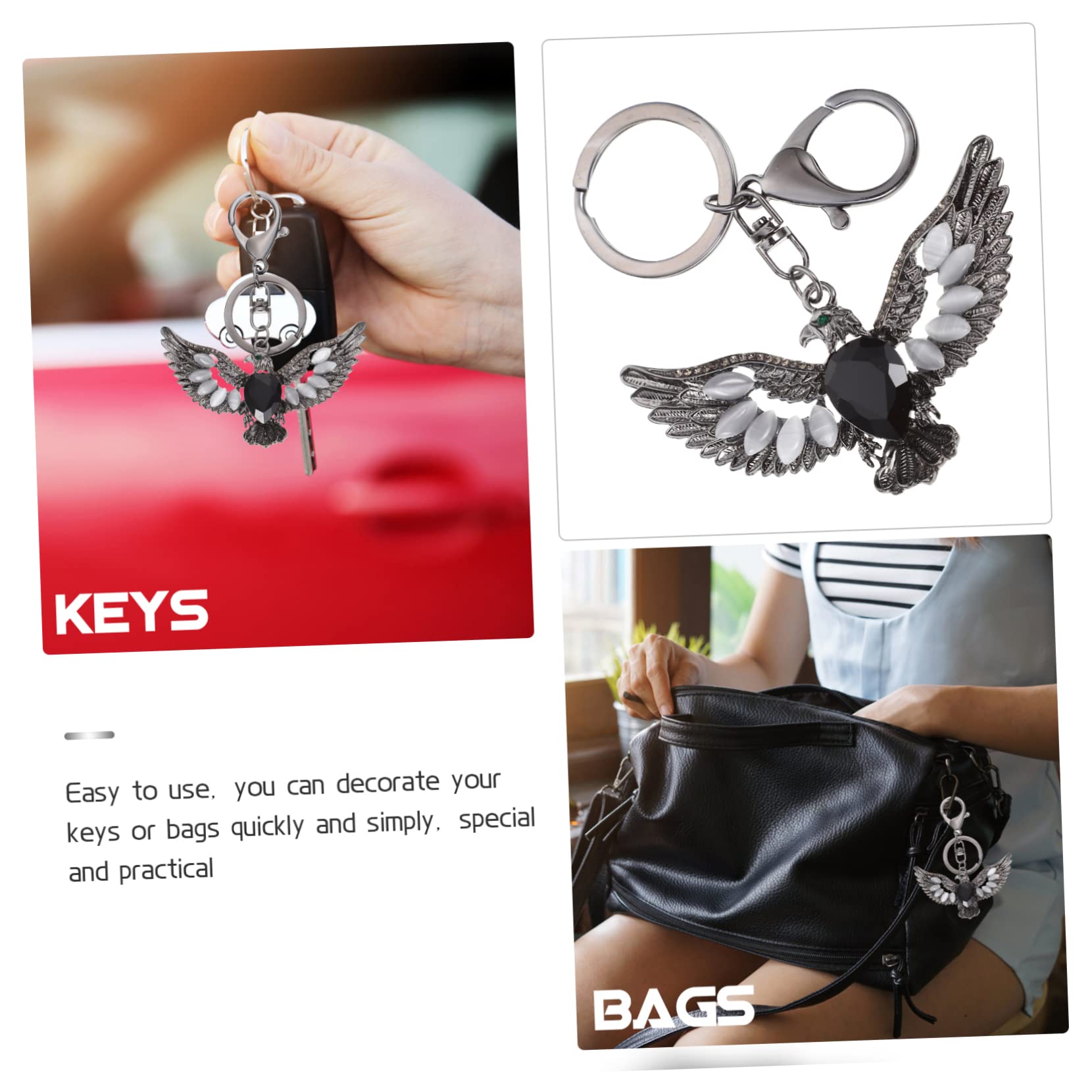 SHERCHPRY 2 llaveros colgantes con diamantes de imitación, llavero pequeño de águila para regalo, llavero decorativo