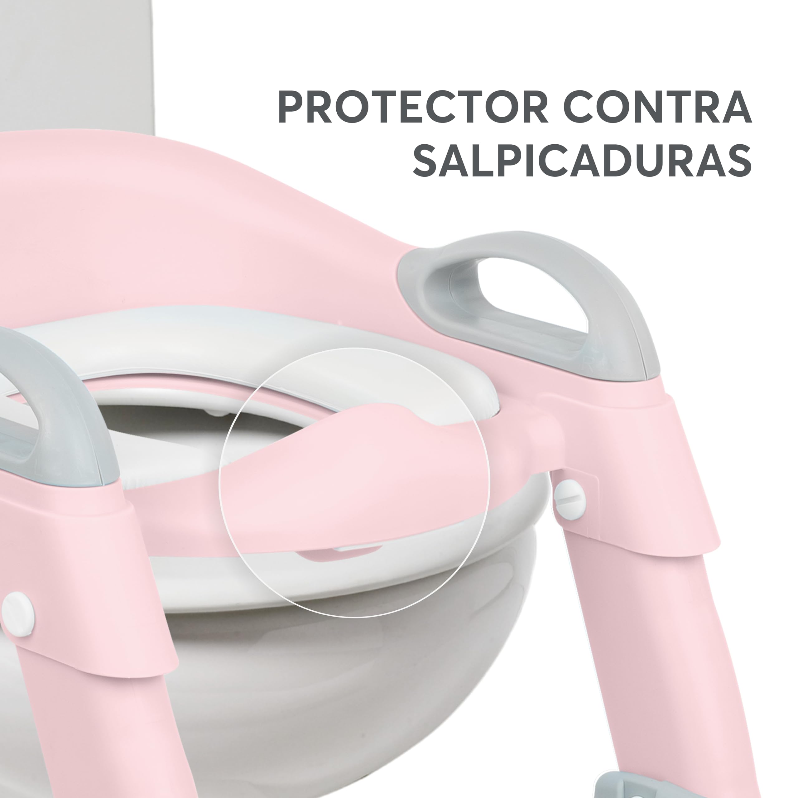 KikkaBoo Adaptador WC Niños y Reductor Sanita Bebé LEA, Plegable y Ajustable, Diseño Anatómico, Acolchado Extraíble y Suave, Antideslizante, con Escalera, 18+ Meses, Rosa