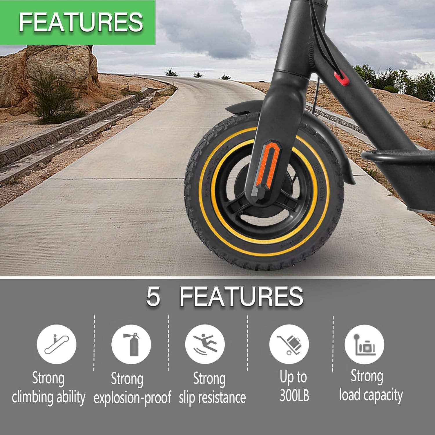 10x2.0 Off road Solid tire, Replaceable 10x2/54-152 10x2.125 OEM Tires, Fit for TurboAnt X7 Pro X7 Max Gotrax G4 G Max Ultra Electric Scooter, 10 Inch Front Rear Tubeless Tire Yellow 2pcs