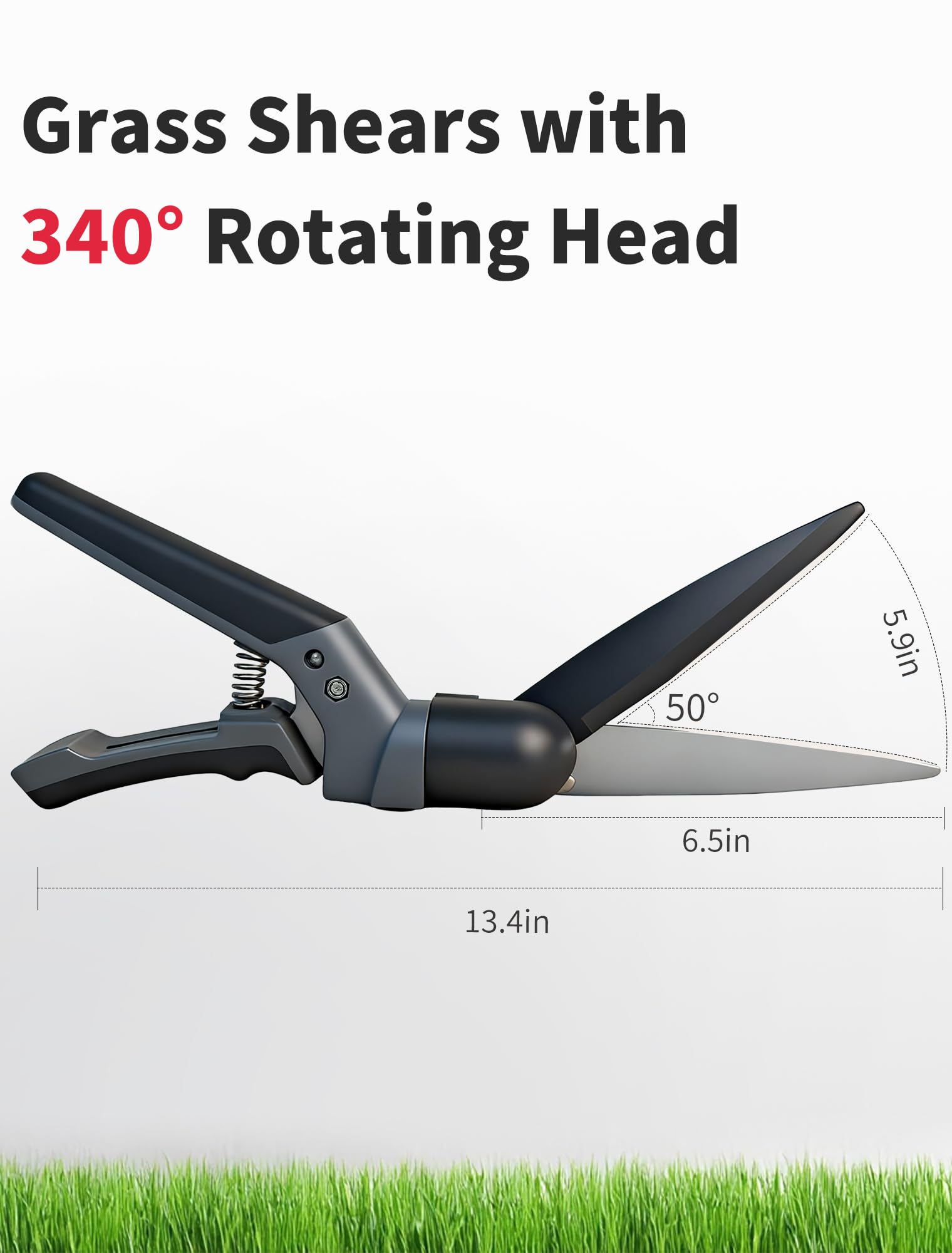 Cisailles à gazon, lames pivotantes à 340° en acier inoxydable, Comfort ciseaux de jardinage portatifs et tranchants avec tranchants orientables revêtement anti-adhésif
