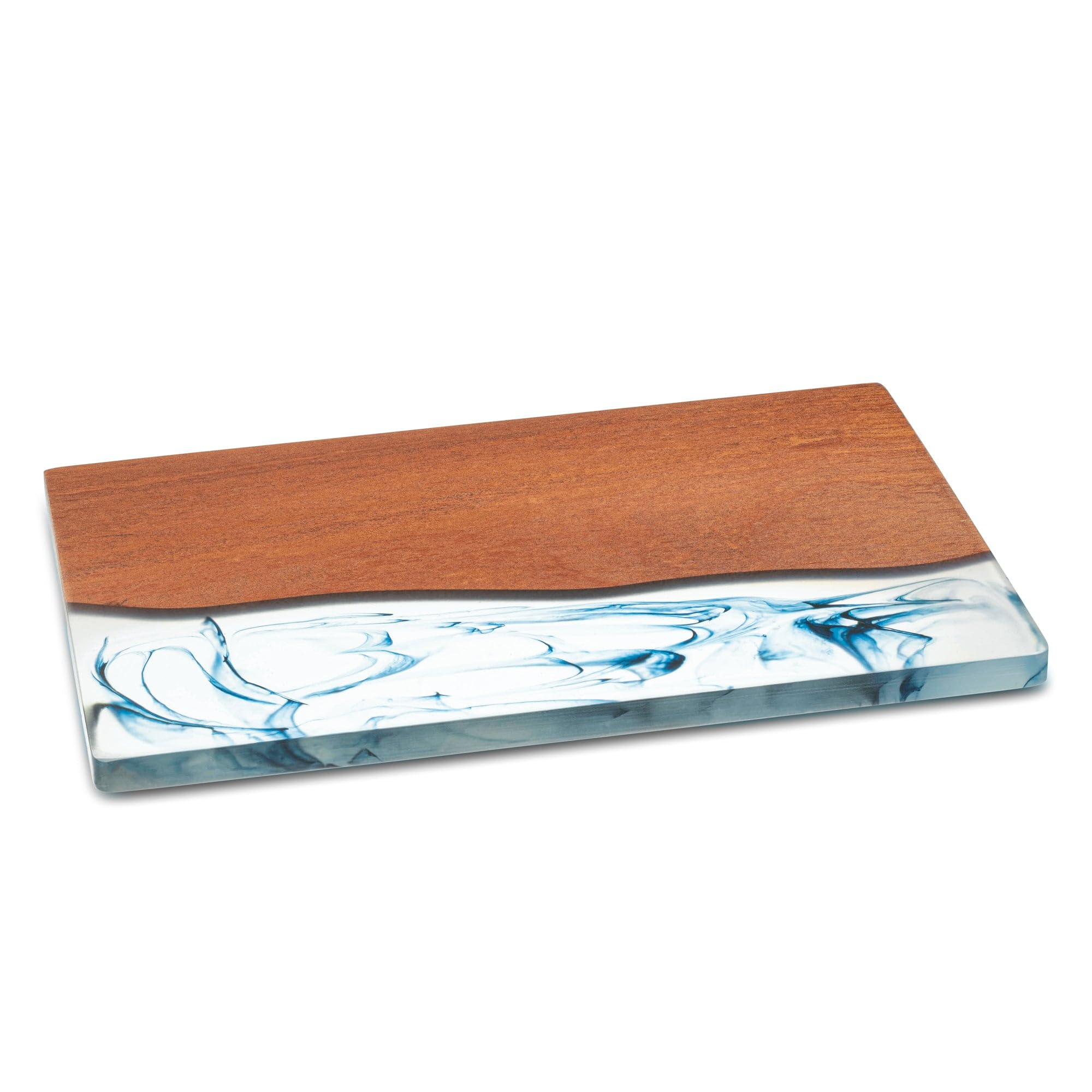 Hammont Planche à découper en résine d'acacia - Planche à découper océan - Planches à charcuterie décoratives en bois et résine pour fromage et apéritifs (marbre bleu)