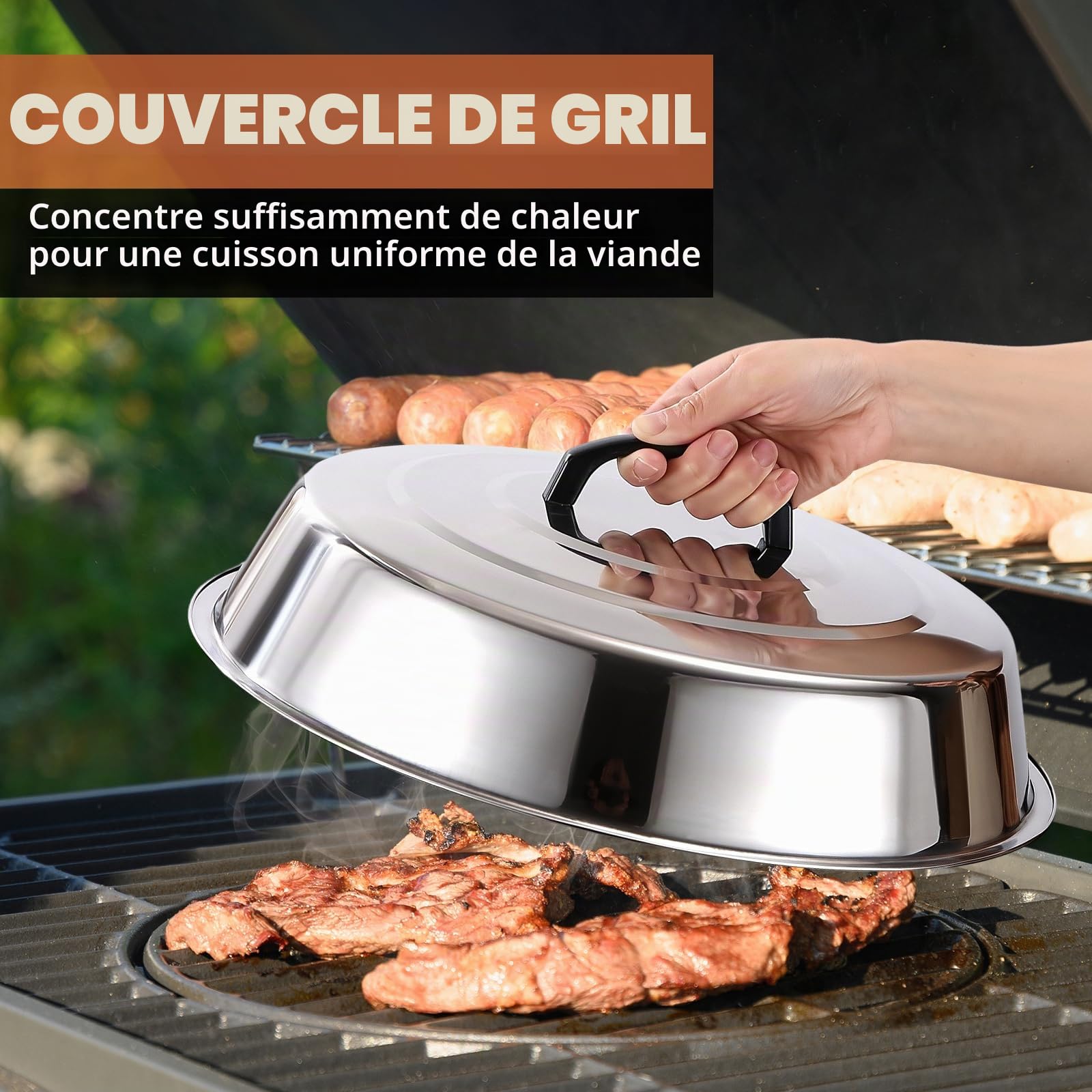 Couvercle en Acier Inoxydable, Dôme de Fusion pour Plancha, Cloche de Cuisson avec Poignée pour Casseroles et Poêles, Idéal pour Barbecue, 48cm