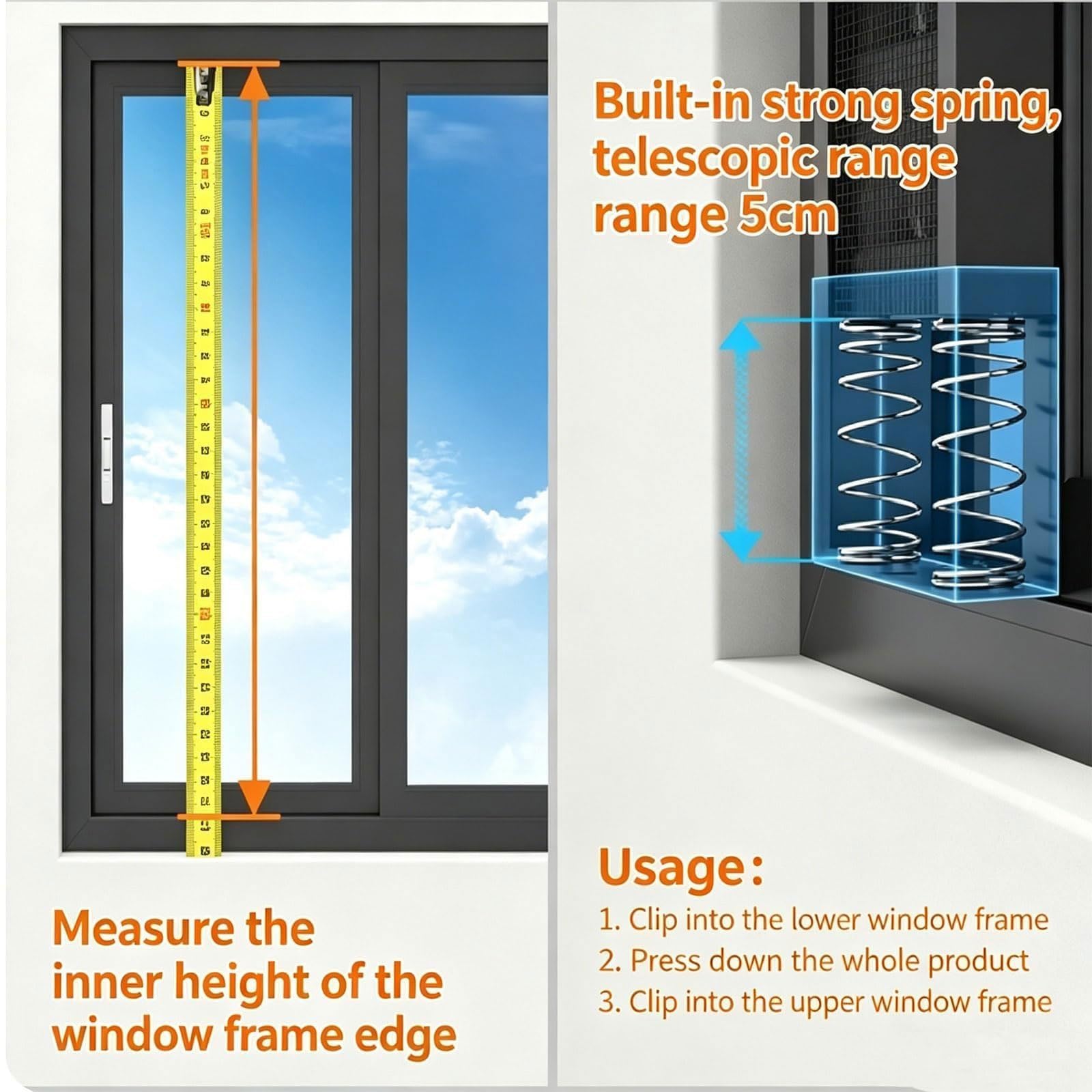 Extractor de ventana, Extractor retráctil de 1,97 pulgadas for ventanas | Ventilador de ventana vertical y horizontal, resistente al agua, sin perforaciones, velocidad variable(85-90cm)