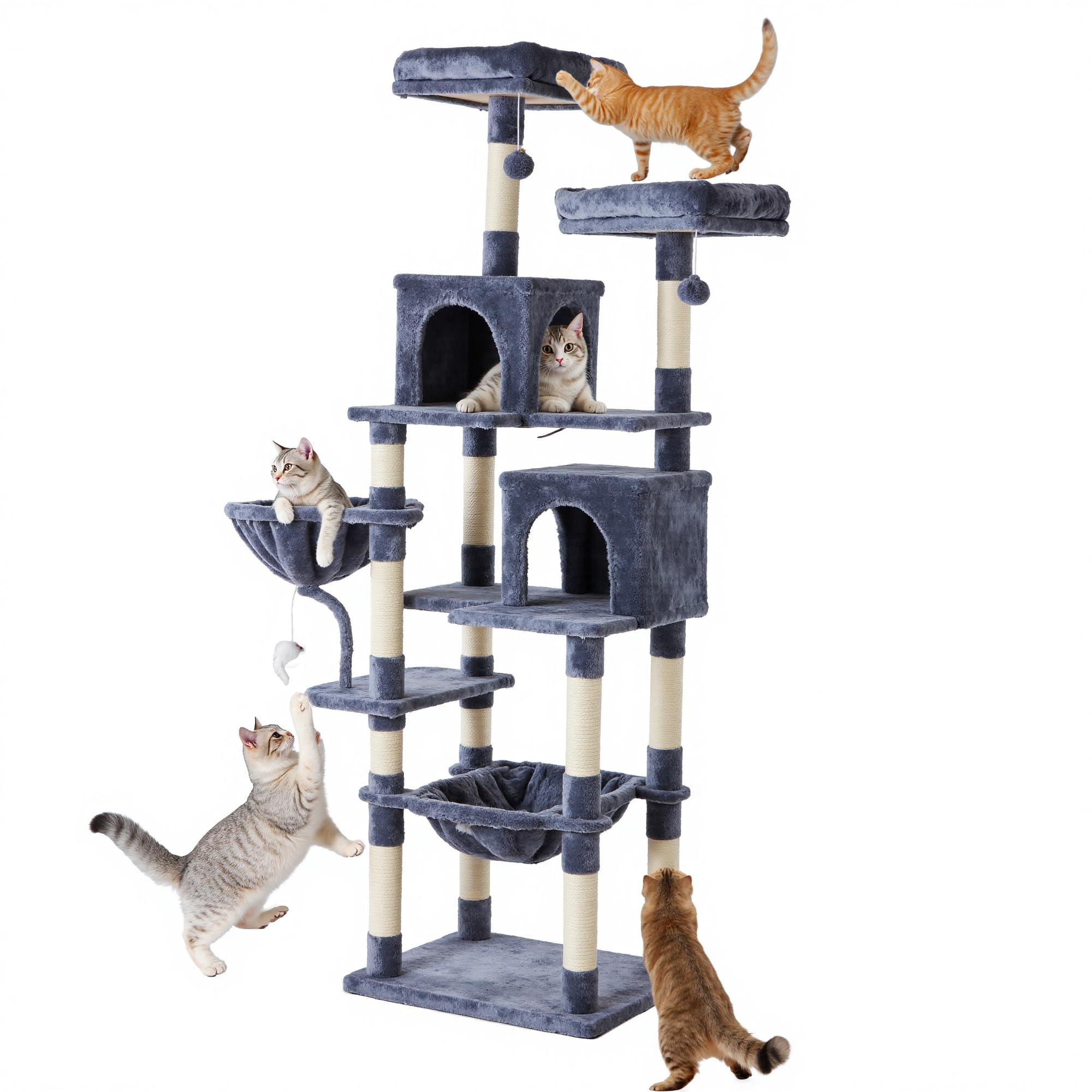 Aidoly 72 Inch Large Cat Tree Tower for Indoor Cats, Dark Grey