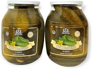 Belevini Pickled Cucumbers in Brine 840g/29.6 Oz | Non GMO, No Sugar, Keto and Vegan Friendly, Kosher (Pack of 2)