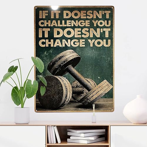 Miniatura 6 de WZVZGZ Letrero de metal con texto en inglés "Gym Room If It Doesn't Change You", decoración de pared divertida para el hogar, cocina, bar,