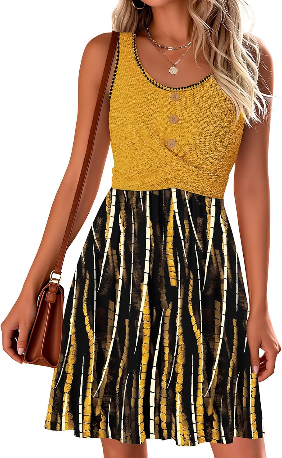 Summer Dresses for Women 2026 Trendy Twist Front Waffle Knit Dress Flowy Sleeveless Sundresses