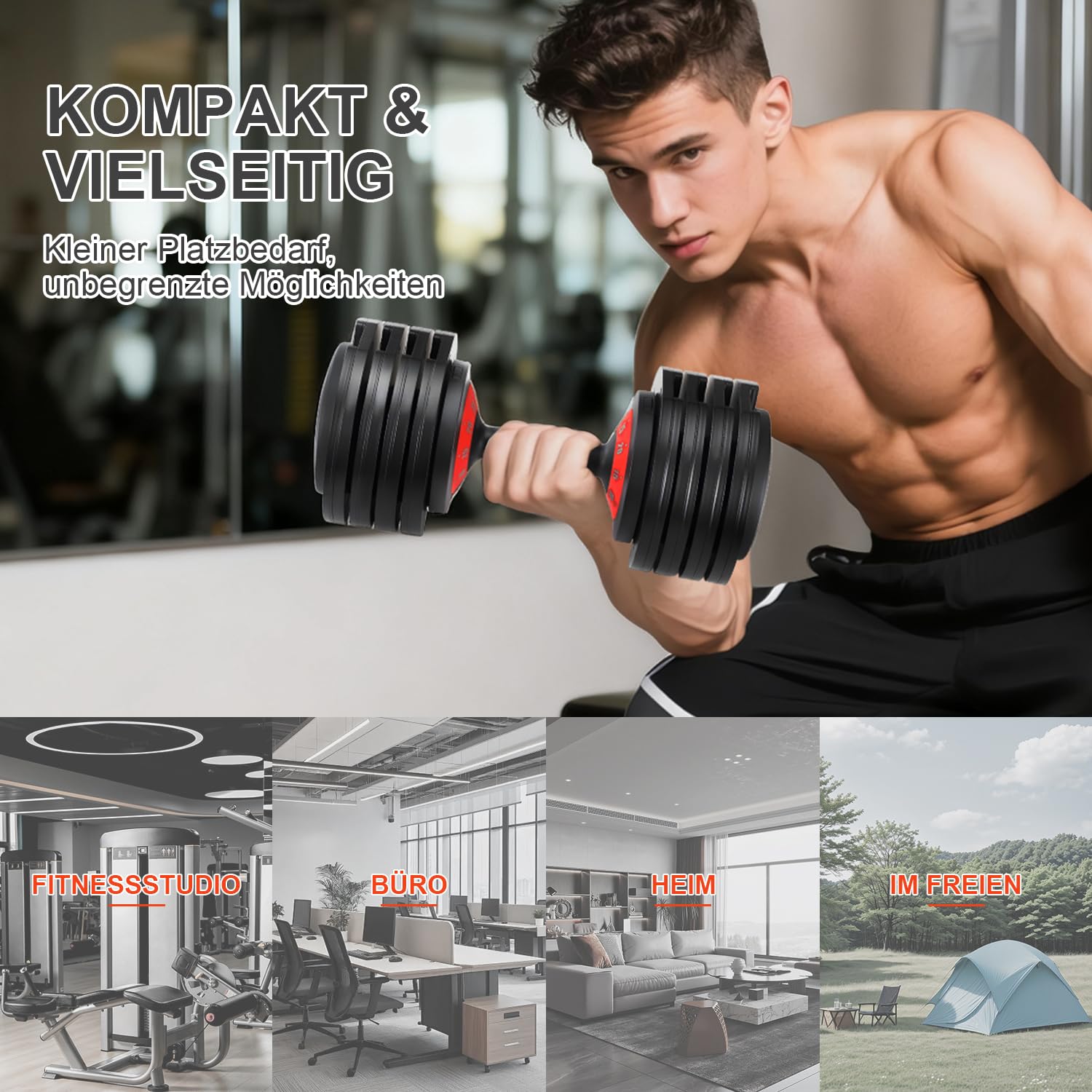 Mancuernas ajustables de 25 kg (1 unidad), 5 en 1, ajuste rápido en 1 segundo, bloqueo de seguridad, mango antideslizante, pesas con estante para gimnasio en casa, fitness, color negro