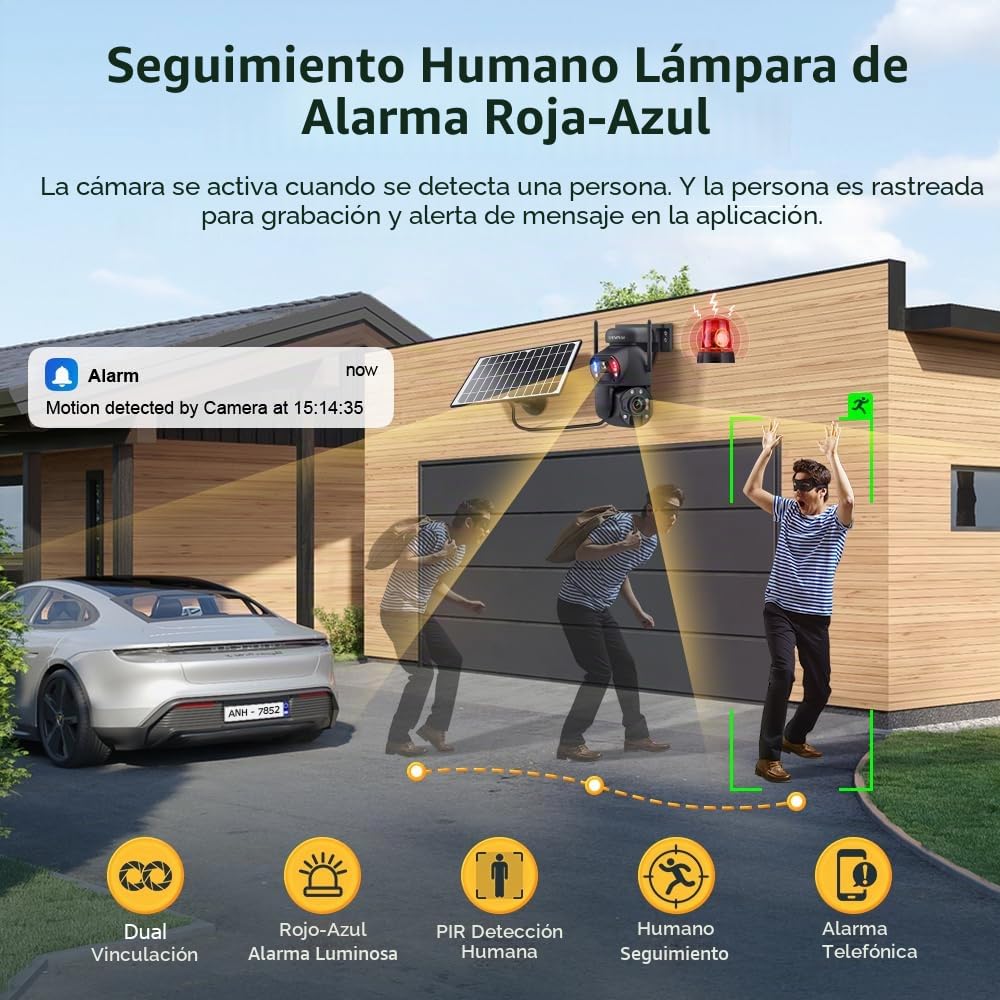 SHIWOJIA Cámara con SIM 4G de Exterior 50X Zoom 360° PTZ Cámara de Exterior 4G con Doble Lente, visión Nocturna a Color, PIR detección Inteligente