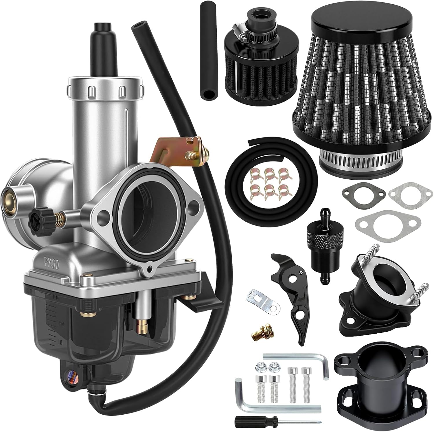 PZ30 Carburetor 30mm Carb Kit with Intake Manifold Compatible with GX390 GX340 GX270 GX240 Predator 420 301cc Engine Mini Bike Go Kart Cart CG 200cc 250cc Roketa Sunl JCL Chinese ATV Quad Parts