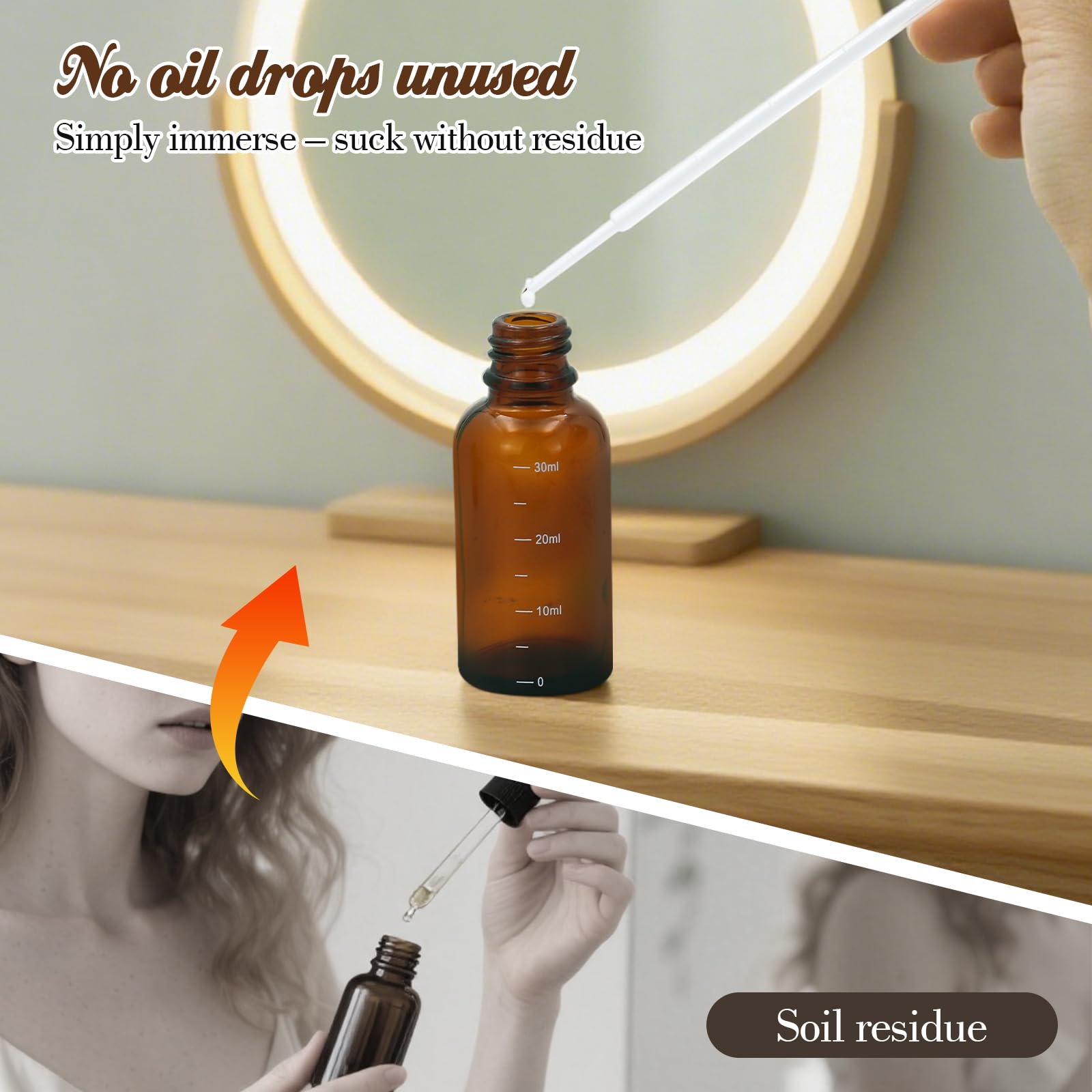 Reyshin Glass Dropper Bottles 30ml,6 Pack Amber Glass Bottle with Dropper Pipettes Refillable Sample Dropper Bottle for Essential Oil DIY Massage Aromatherapy Laboratory (30ml - Image 4