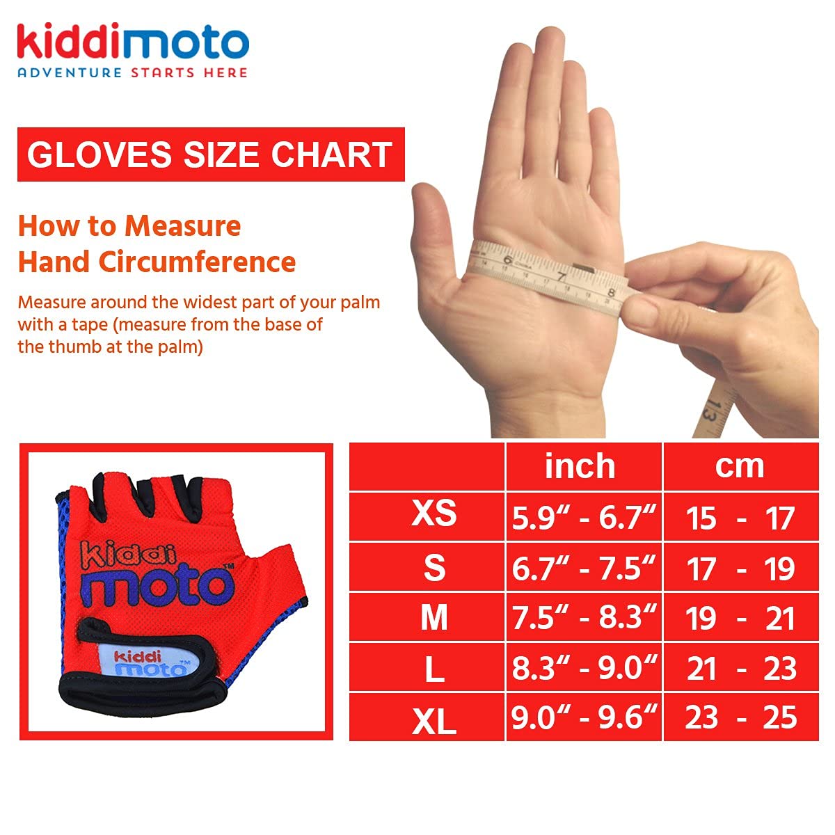 KIDDIMOTO Gants Vélo Enfant 2-8 Ans Cyclisme Trottinette Rouge