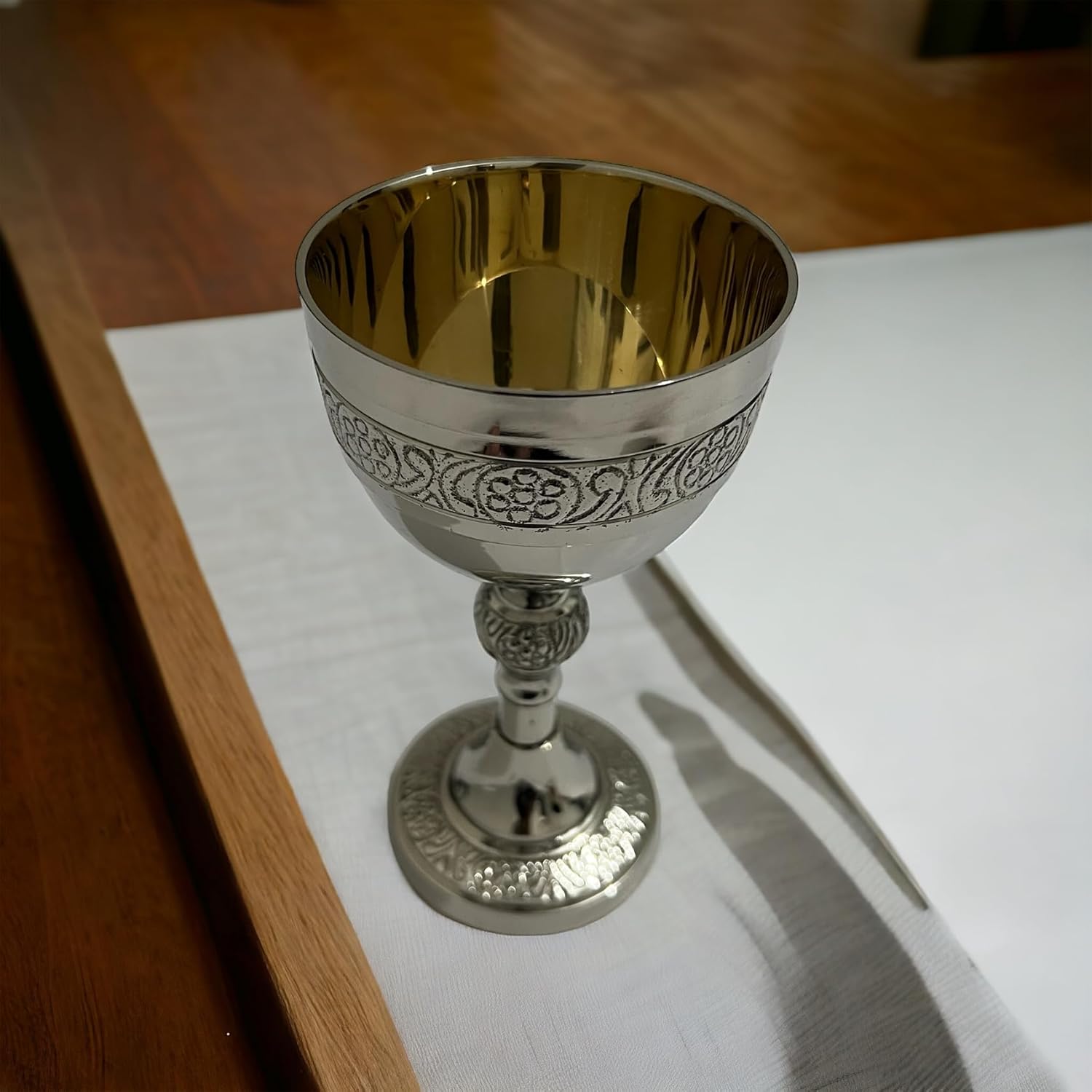 Vintage Brass Chalice Goblet Medieval Theme Queen Chalice Cup (Nickel Finish)