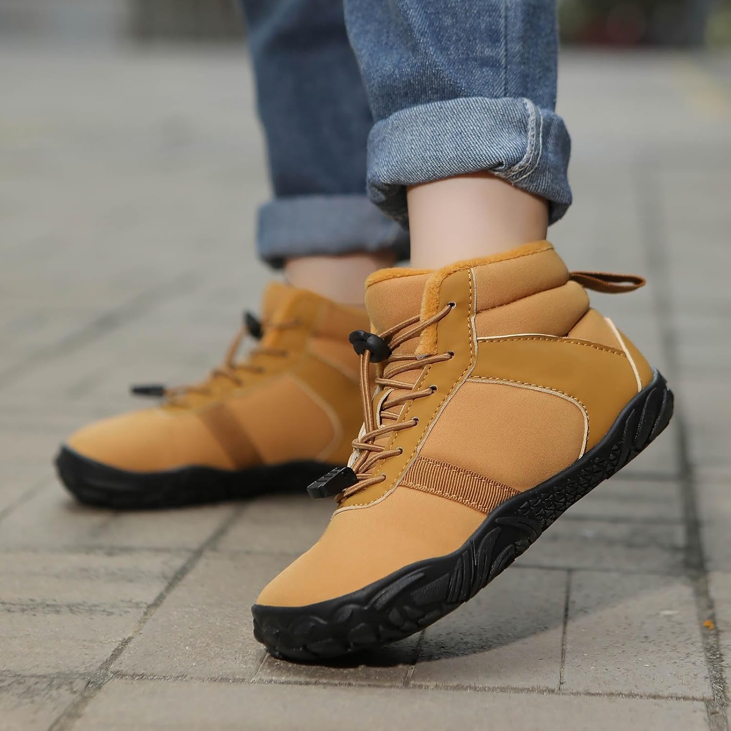 Kids Barefoot Shoes Hiking Boots Girls Boys Winter Wide Toe Box Fleece Lined Warm Anti-Slip High Top Waterproof Ankle Snow Boots Outdoor Cold Weather Athletic Trekking Walking Shoes - Image 2