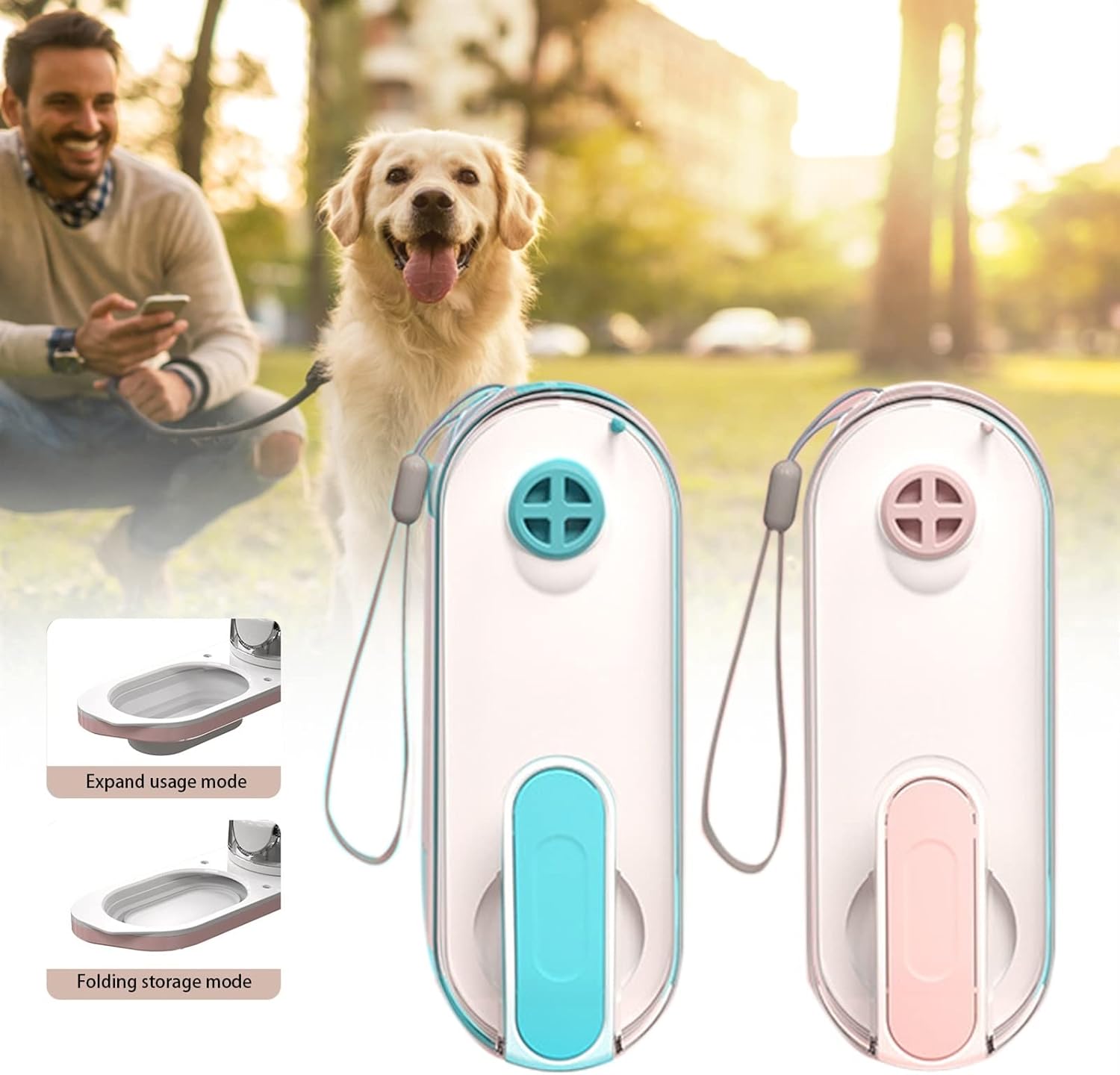 Dog Water Bottles Pet Dog Water Dispenser Feeder Foldable Gourd Bottle Bowl Drinker Carbon Filter Portable Outdoor Walking Travel Drink Cup(Pink)