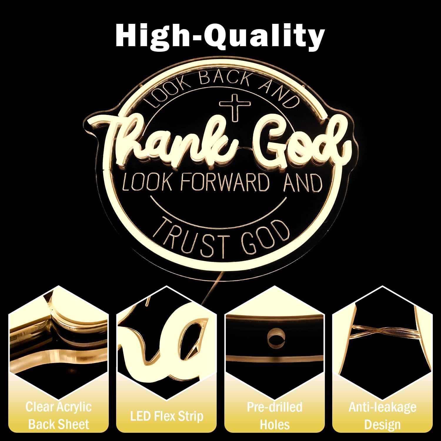 Thank God Neon Signs for Wall Decor Dimmable Christian Neon Sign Jesus cross Led Sign Faith Neon Lights Inspirational Prayer Gift Room Church Office Decor
